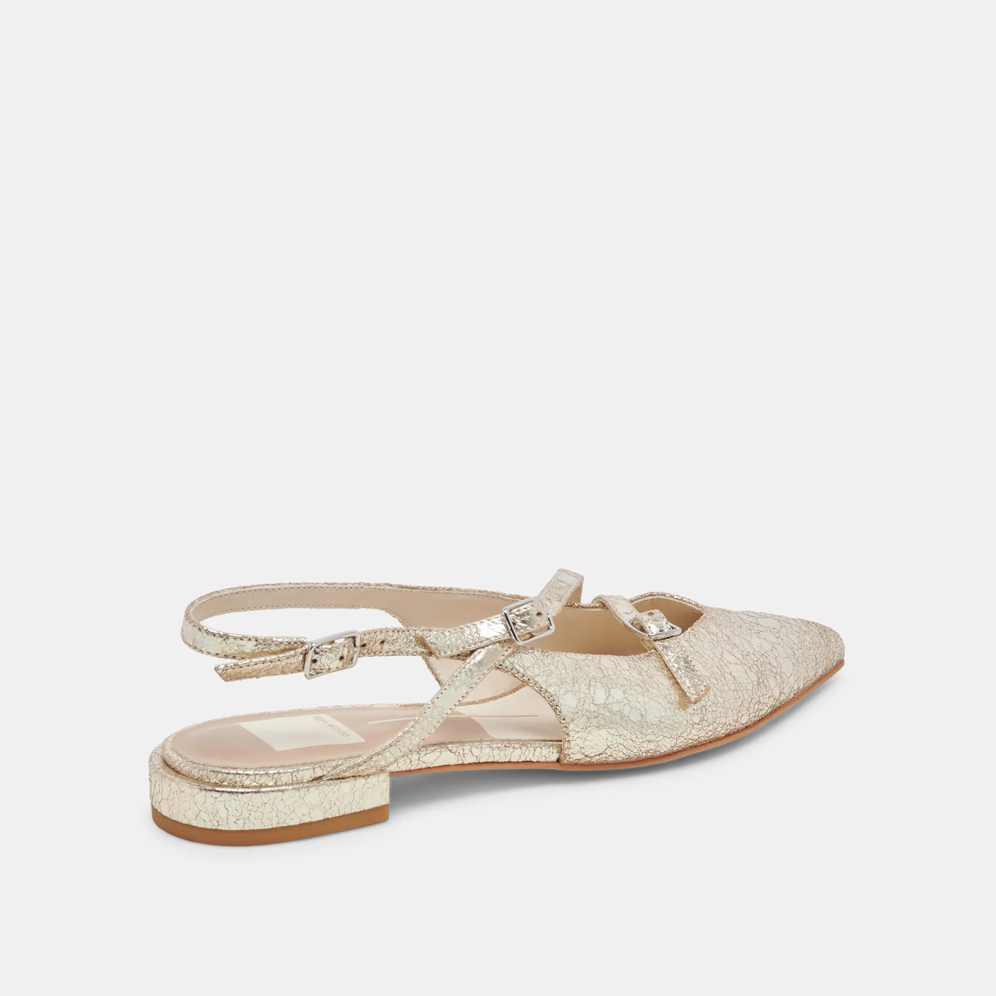 PAMLA WIDE FLATS PLATINUM DISTRESSED LEATHER Mesh Ceremony Look