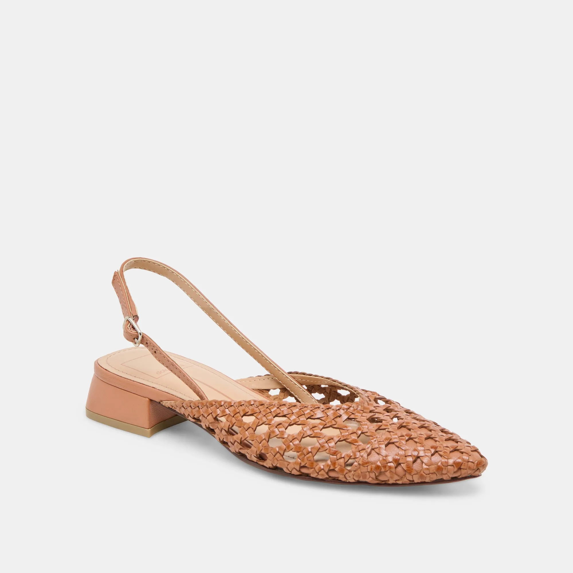 BIRDIE FLATS TAN WOVEN LEATHER Stretch Fit Footwear