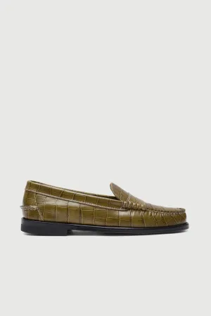 Cruise Wear Fresh Power Zoe Loafers in Croc-effect Olive Green Leather