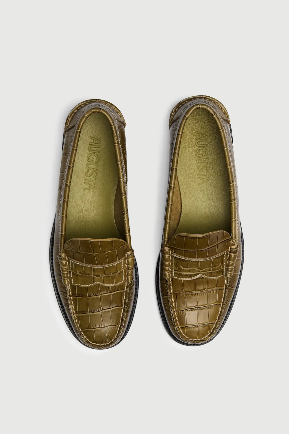 Even Path Suede Loafers Zoe Loafers in Croc-effect Olive Green Leather