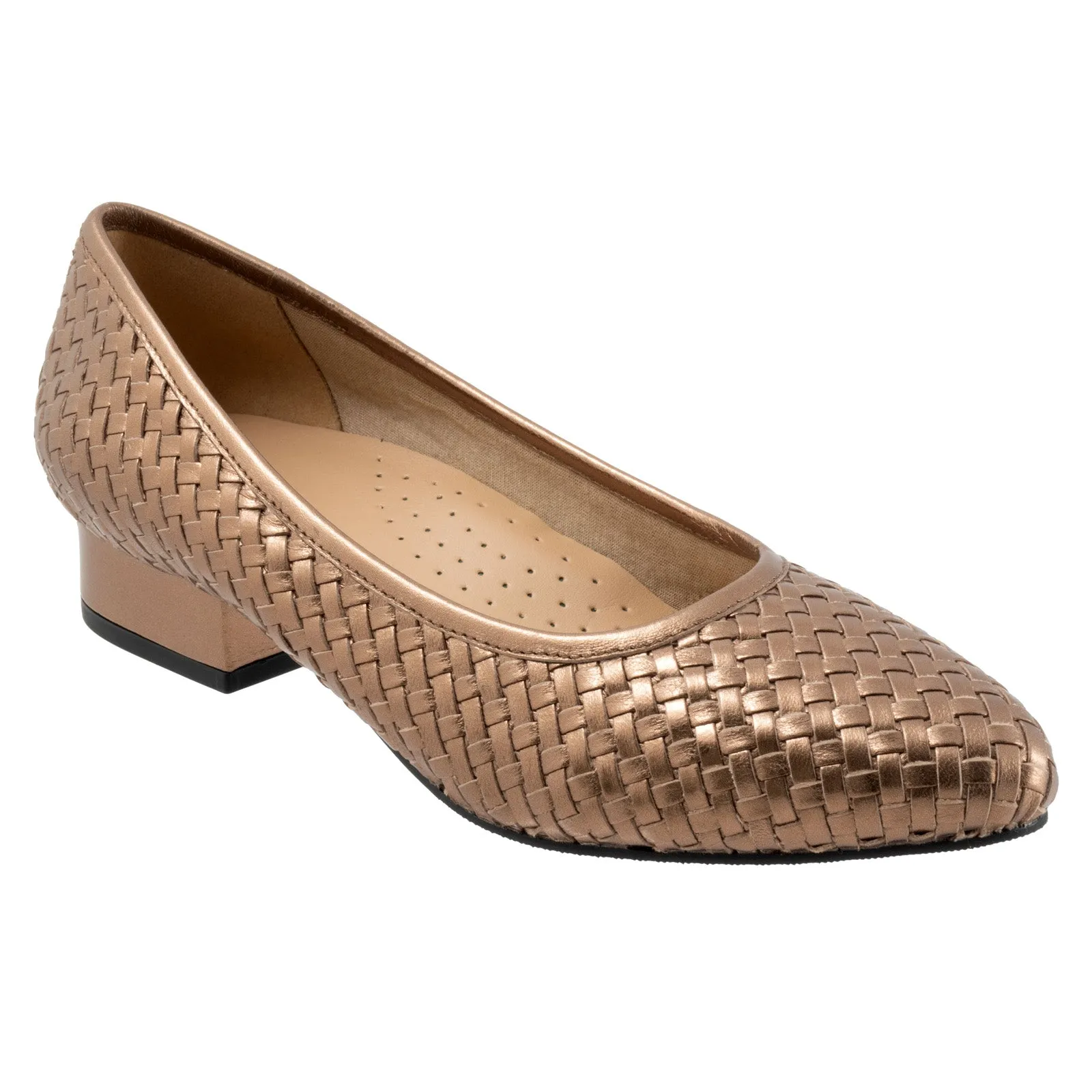 Trotters Jade T2269-222 Womens Brown Wide Leather Slip On Pumps Heels Shoes Shock absorption