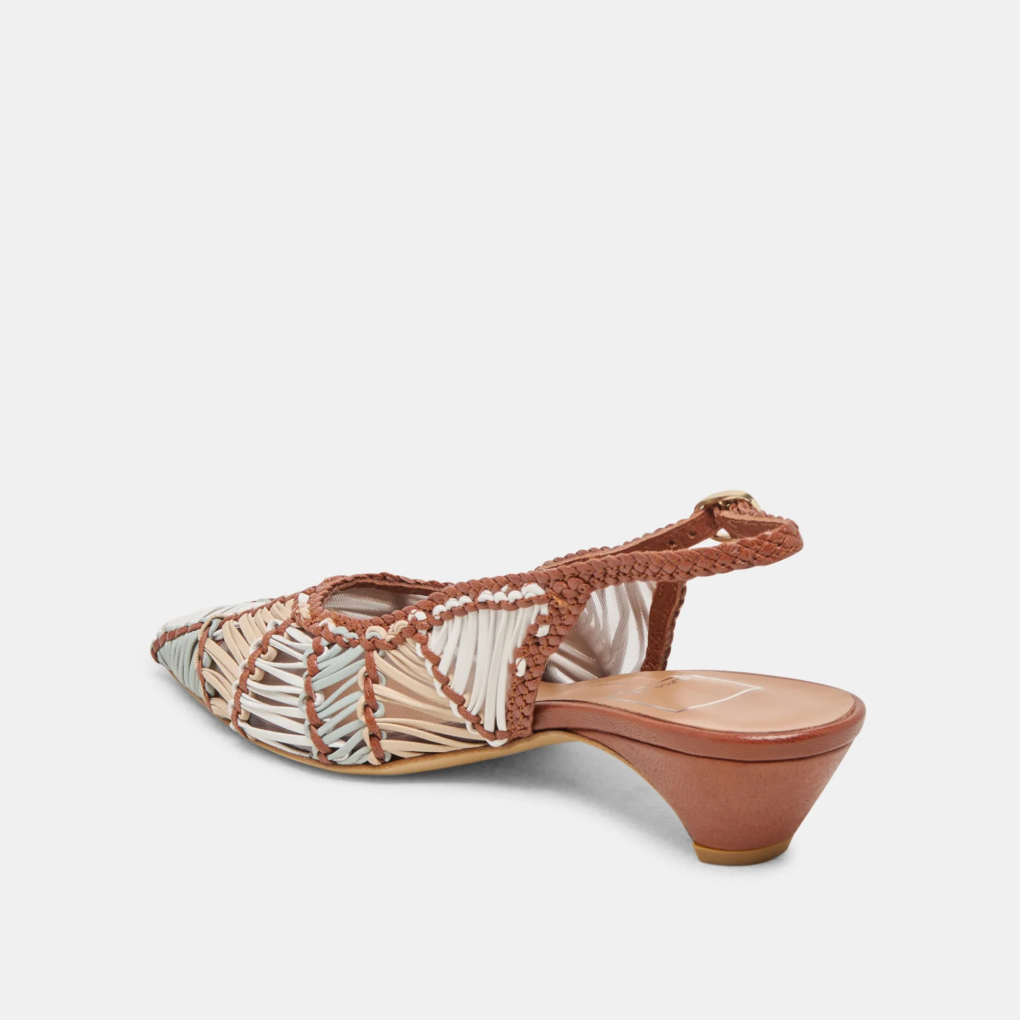 DAFNEY HEELS TAN MULTI WOVEN LEATHER Wedding Heels for Bridesmaids