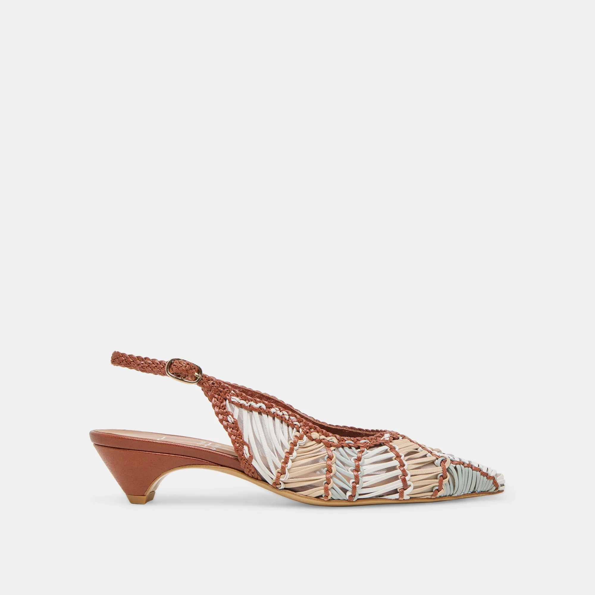 Foot Stability Casual Office Heels DAFNEY HEELS TAN MULTI WOVEN LEATHER
