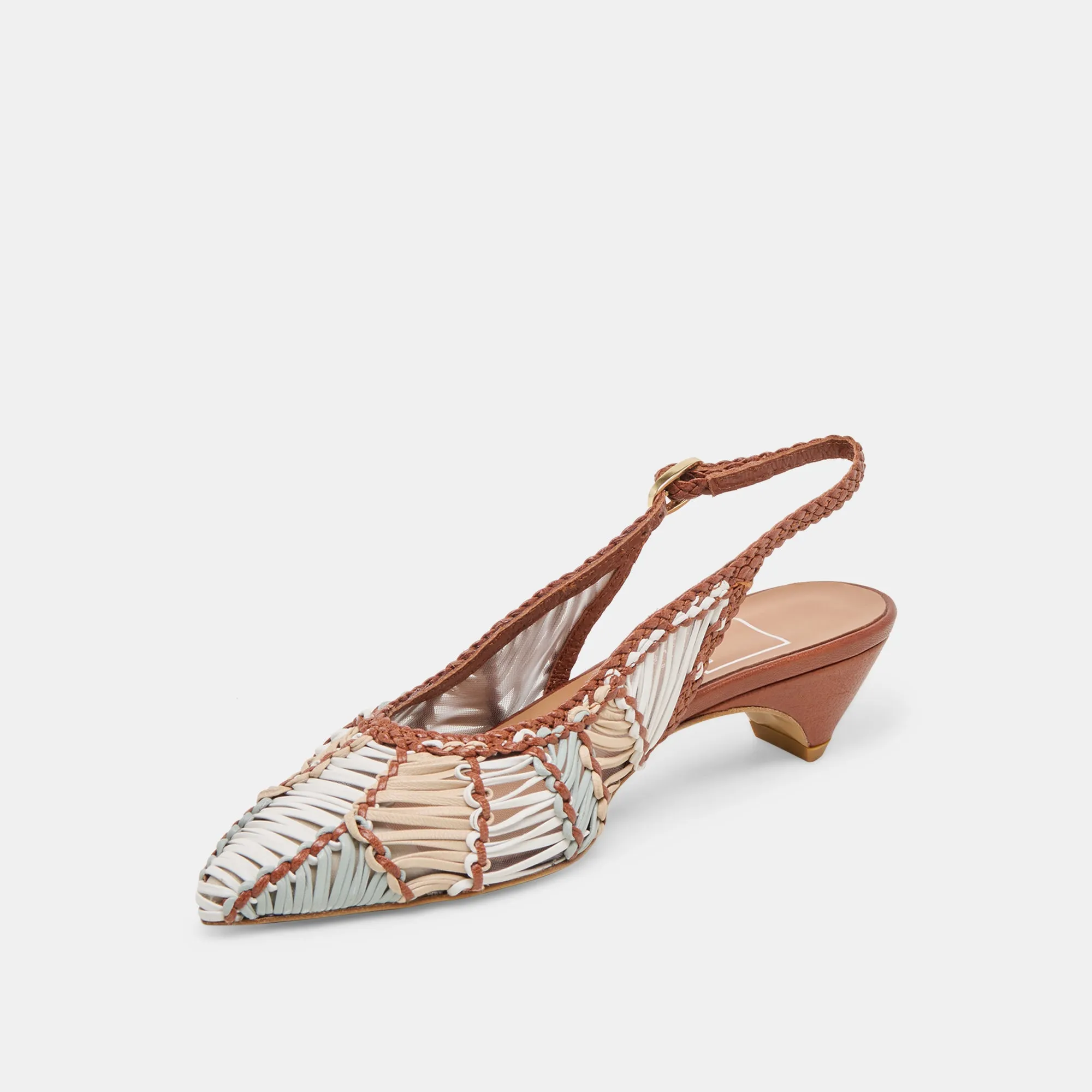 DAFNEY HEELS TAN MULTI WOVEN LEATHER Designer Stilettos