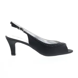 David Tate Dainty Womens Black Narrow Canvas Hook & Loop Strap Heels Shoes Bridal Footwear