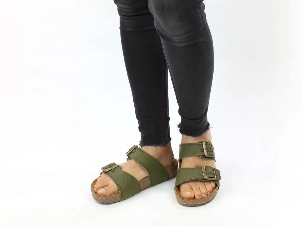 Haflinger Sandals Andrea Olive Canvas Padded collar Reinforced