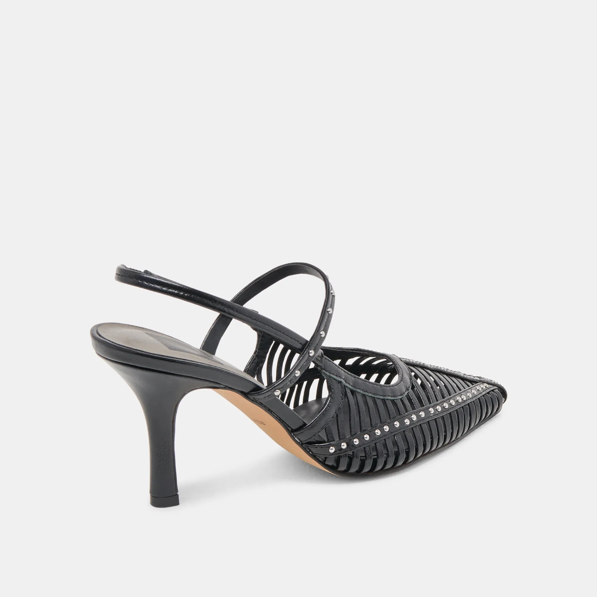 Anti Odor Open Back Heeled Sandals HENSAL HEELS MIDNIGHT CRINKLE PATENT