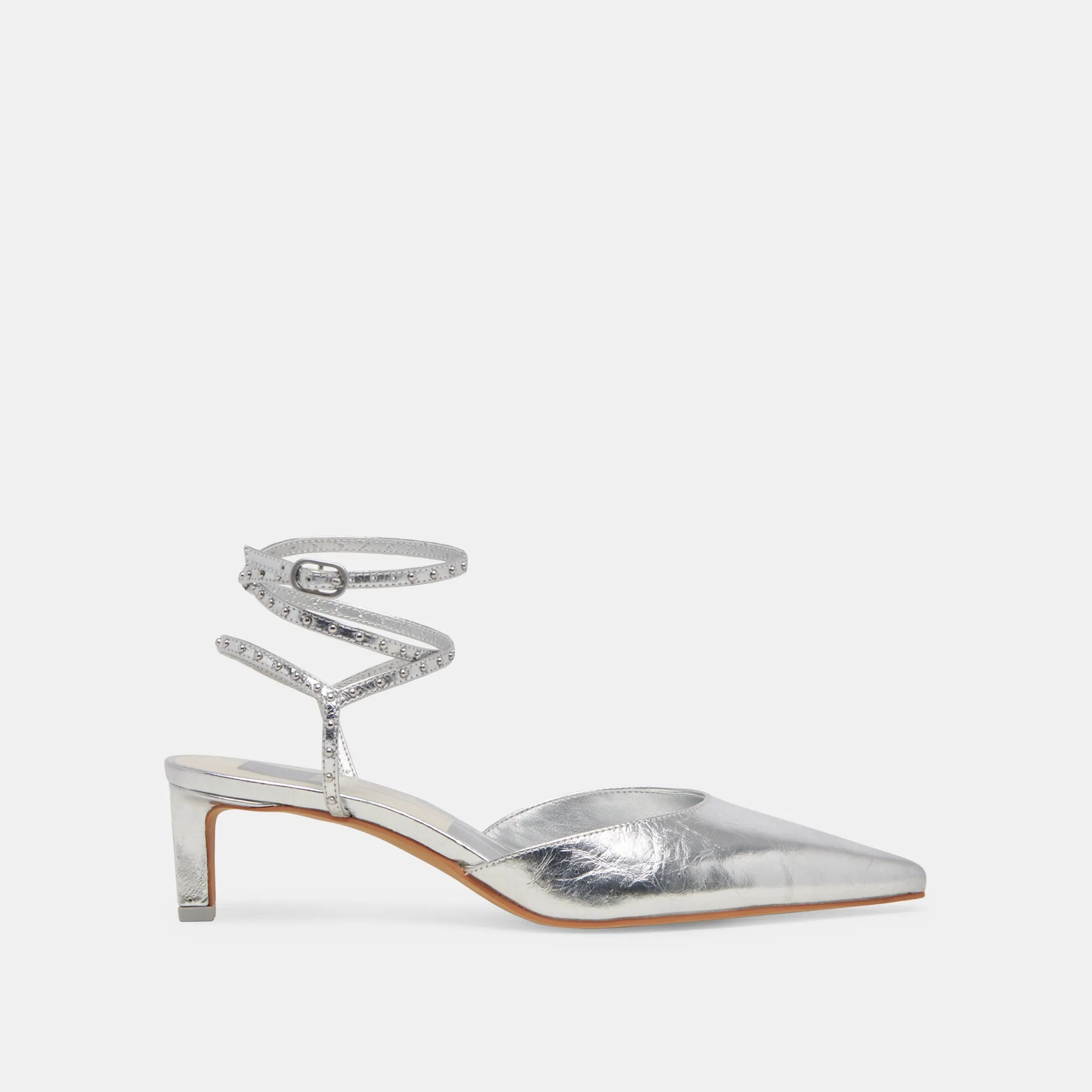 LOKLYN STUD HEELS SILVER CRINKLE PATENT Comfortable Material Tuxedo Heels