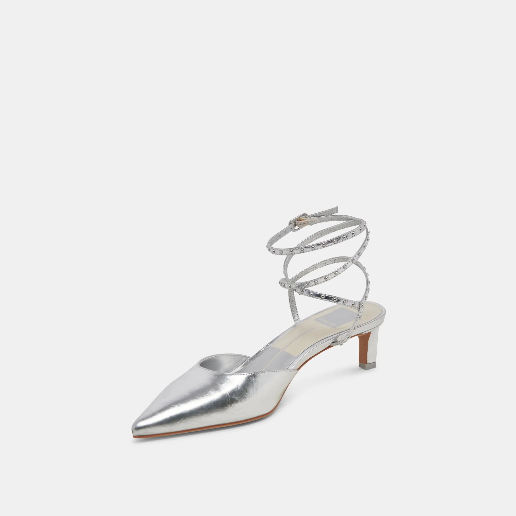 Foot Stability LOKLYN STUD HEELS SILVER CRINKLE PATENT