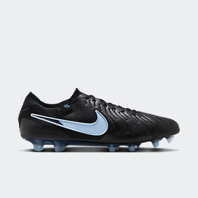 Narrow Fit Flat Laces Nike Tiempo Legend 10 Elite Firm Ground Soccer Cleats (Ice Blue/Black)