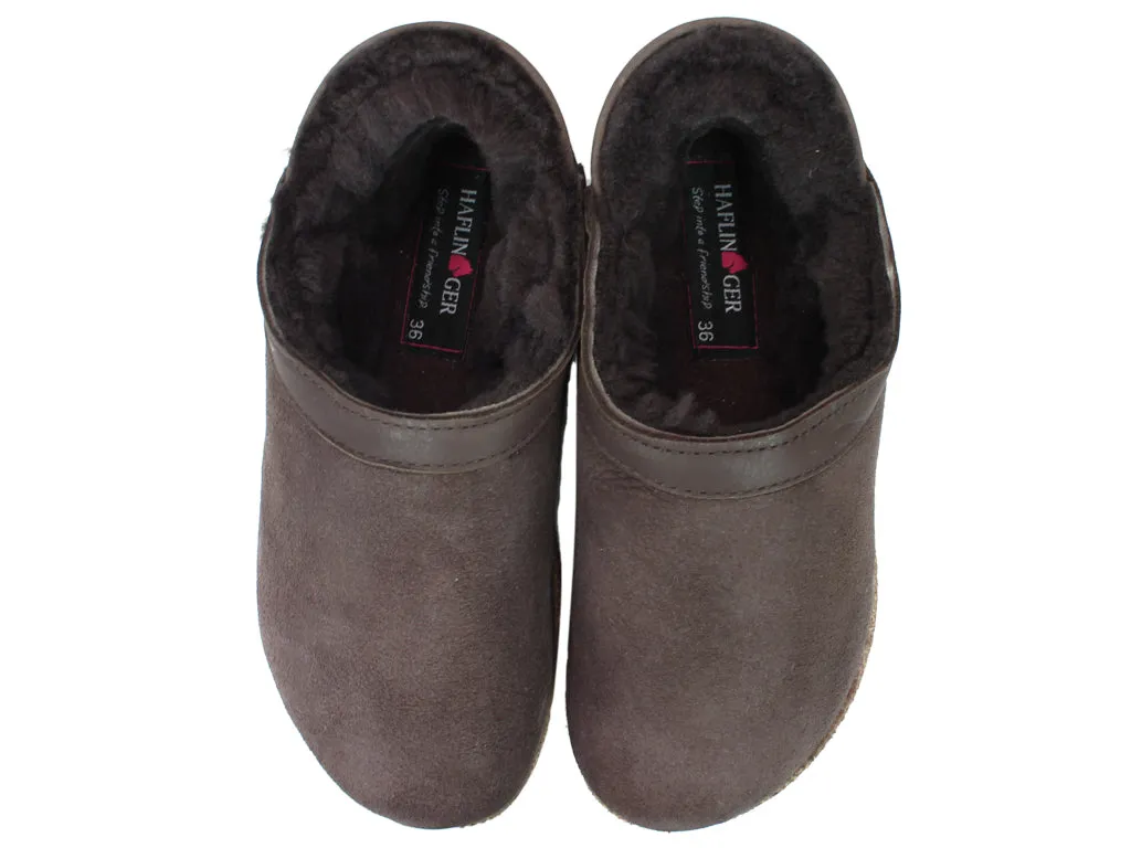 Haflinger Sheepskin Clogs Siberia Brown Durable Sling Stylish Fit