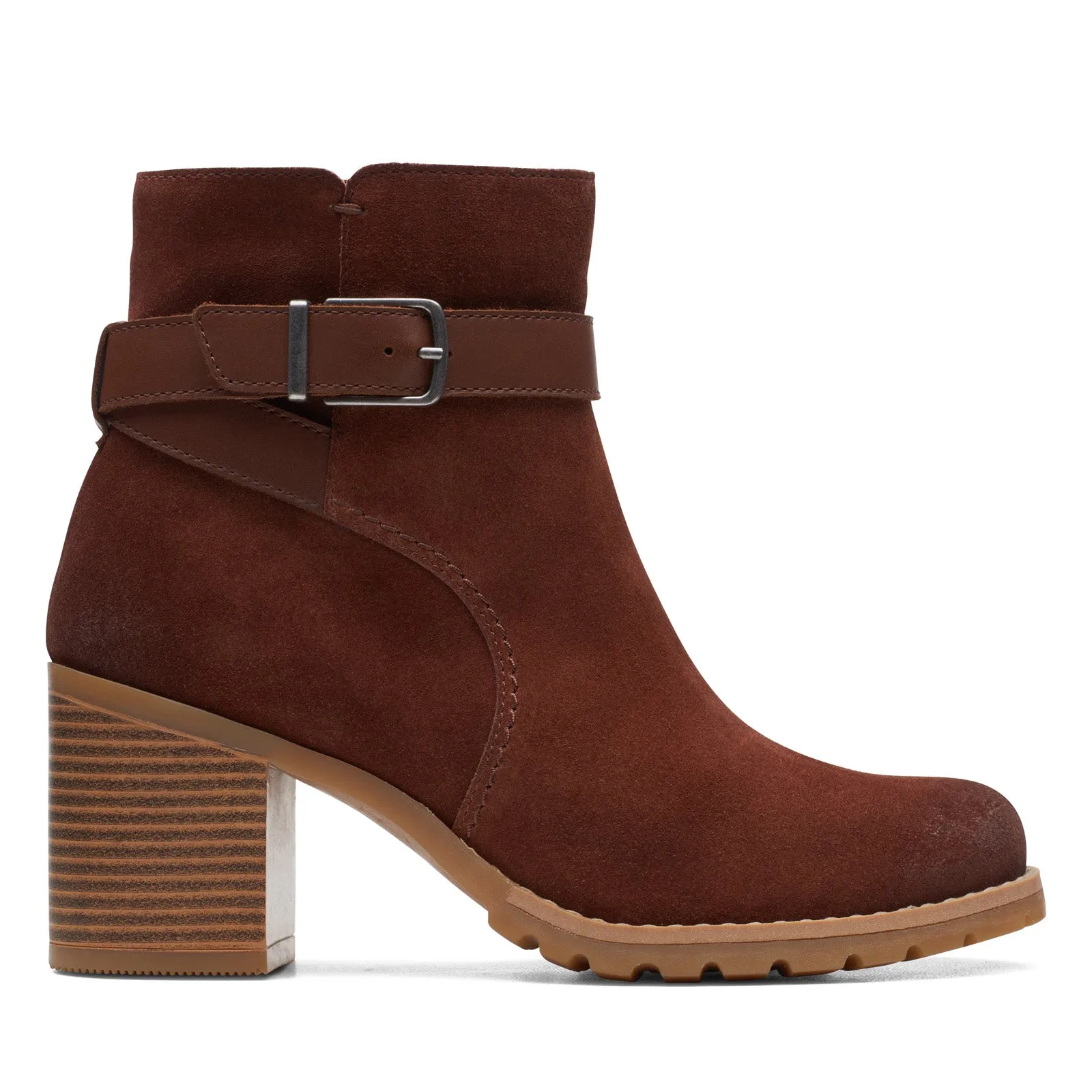 Rubber Outsole Clarks Clarkwell Hall 26167718 Womens Brown Suede Ankle & Booties Boots