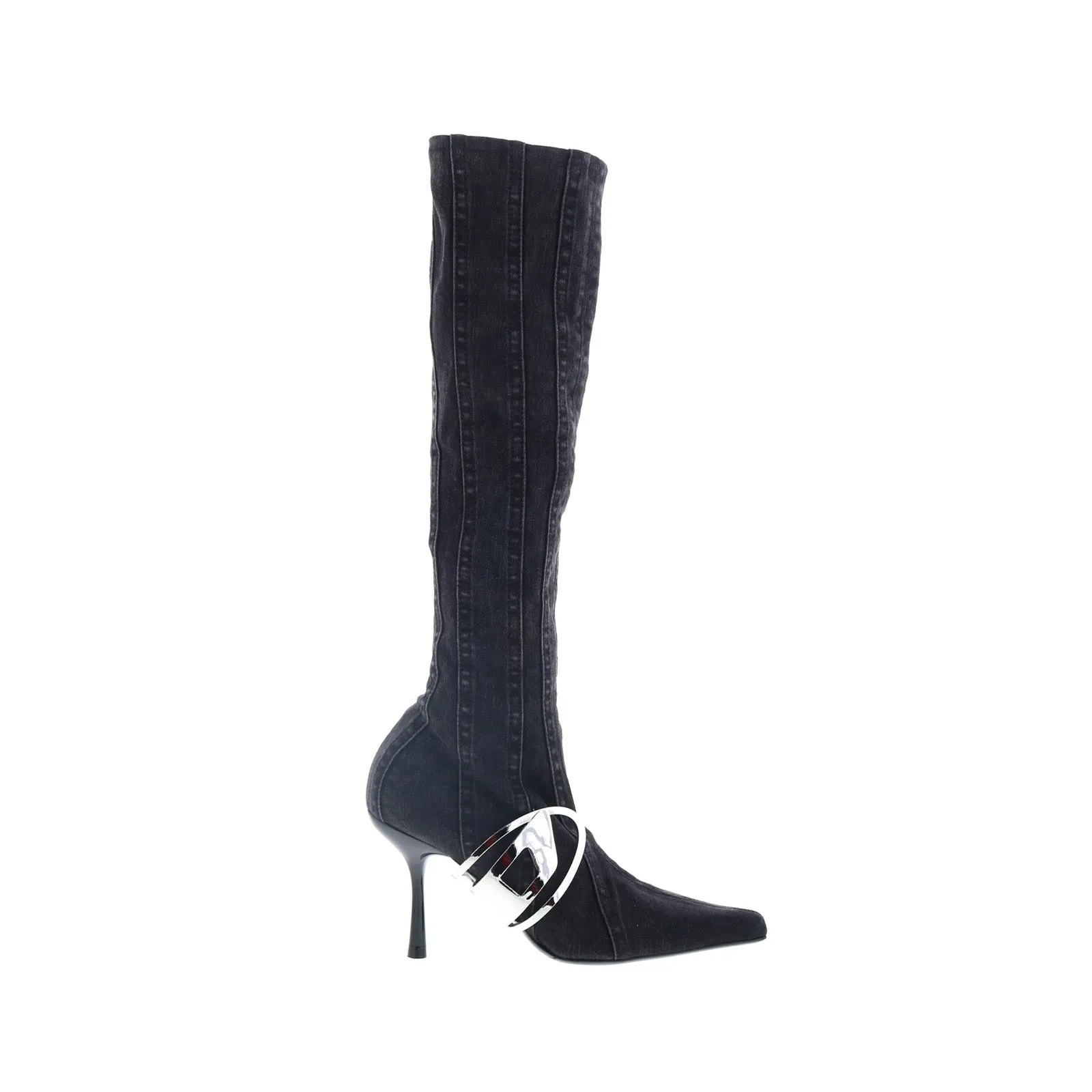 Biking Trip Grip Support Diesel D-Eclipse KBT Y03222-P0585-H1939 Womens Black Canvas Knee High Boots