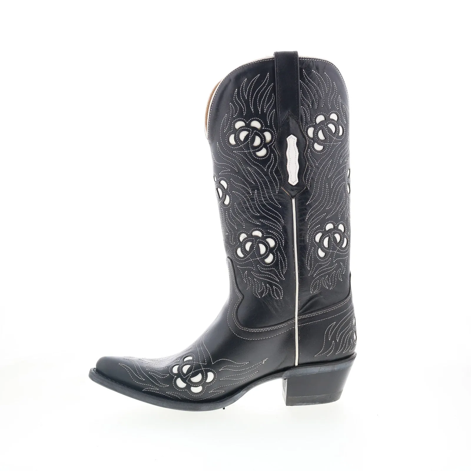 Jama Old West 18058 Womens Black Leather Slip On Cowboy Western Boots Outdoor Daily Weekend Fit