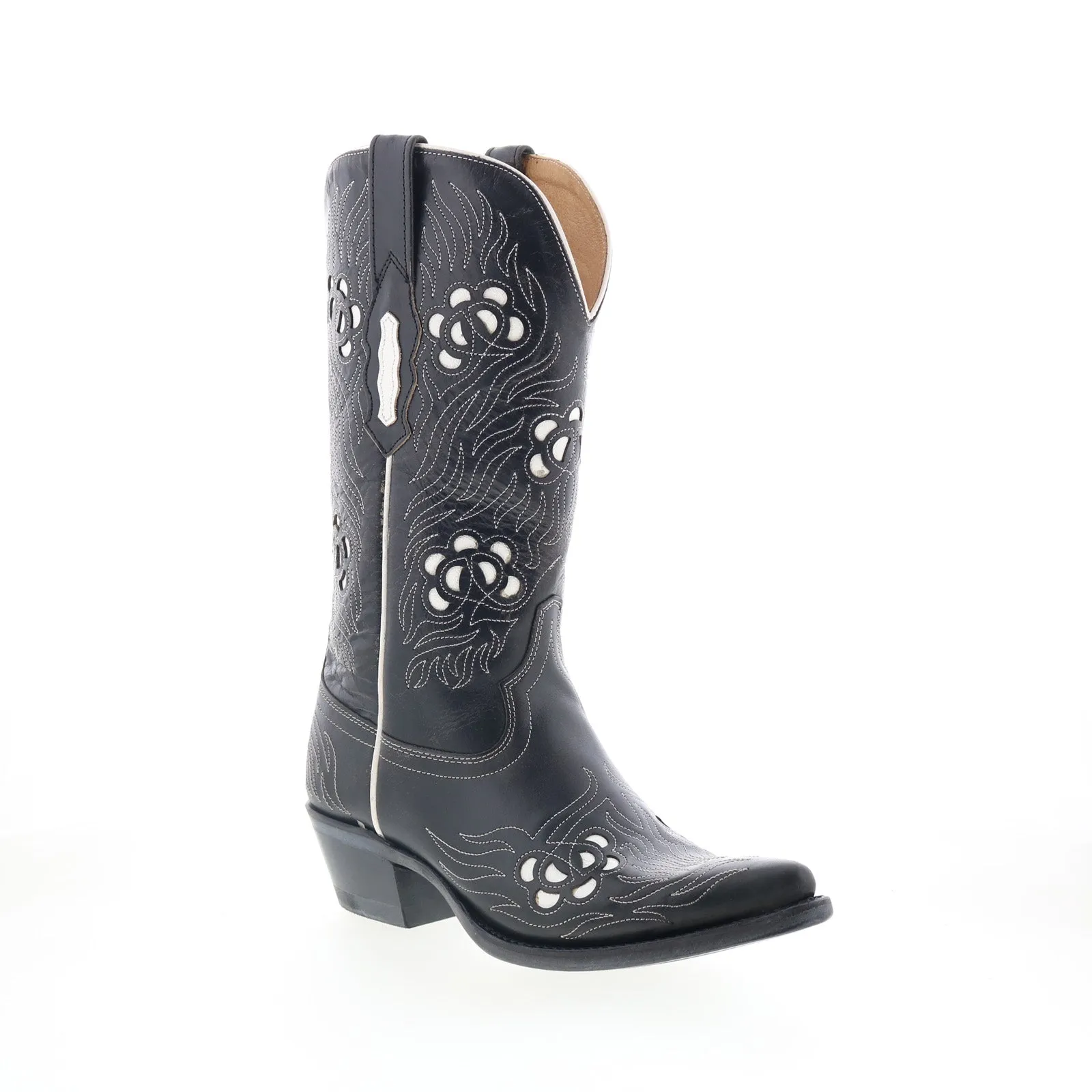 Jama Old West 18058 Womens Black Leather Slip On Cowboy Western Boots Dust proof Summer Hike