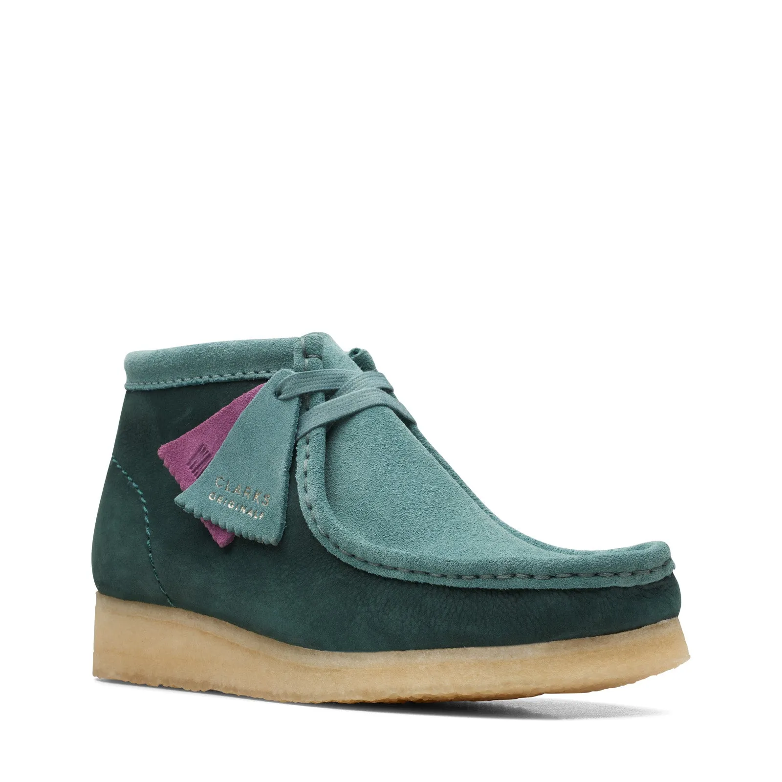 Clarks Wallabee Boot 26167942 Womens Green Leather Lace Up Chukkas Boots Durable Material