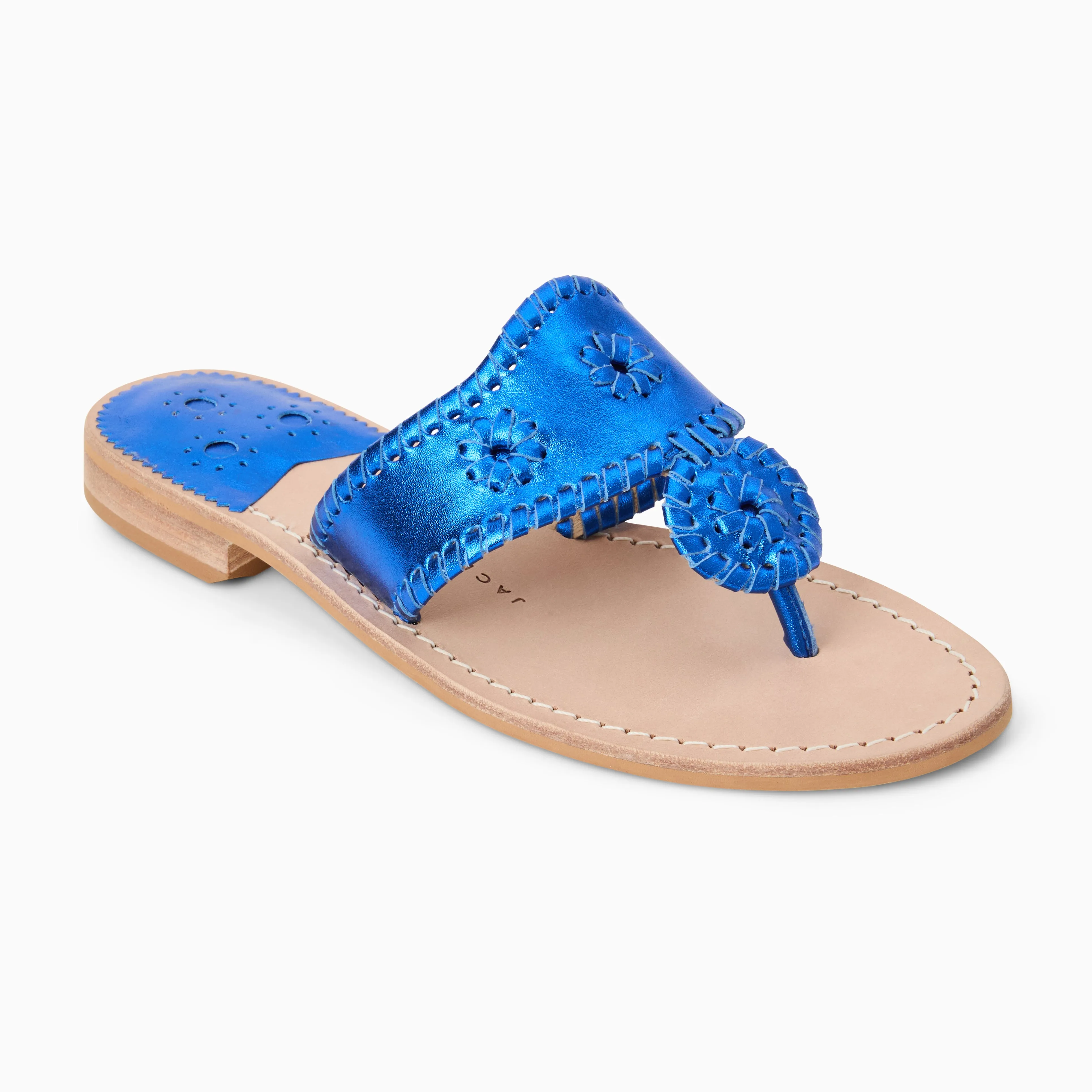 Comfort Upper Jacks Metallic Leather Flat Sandal