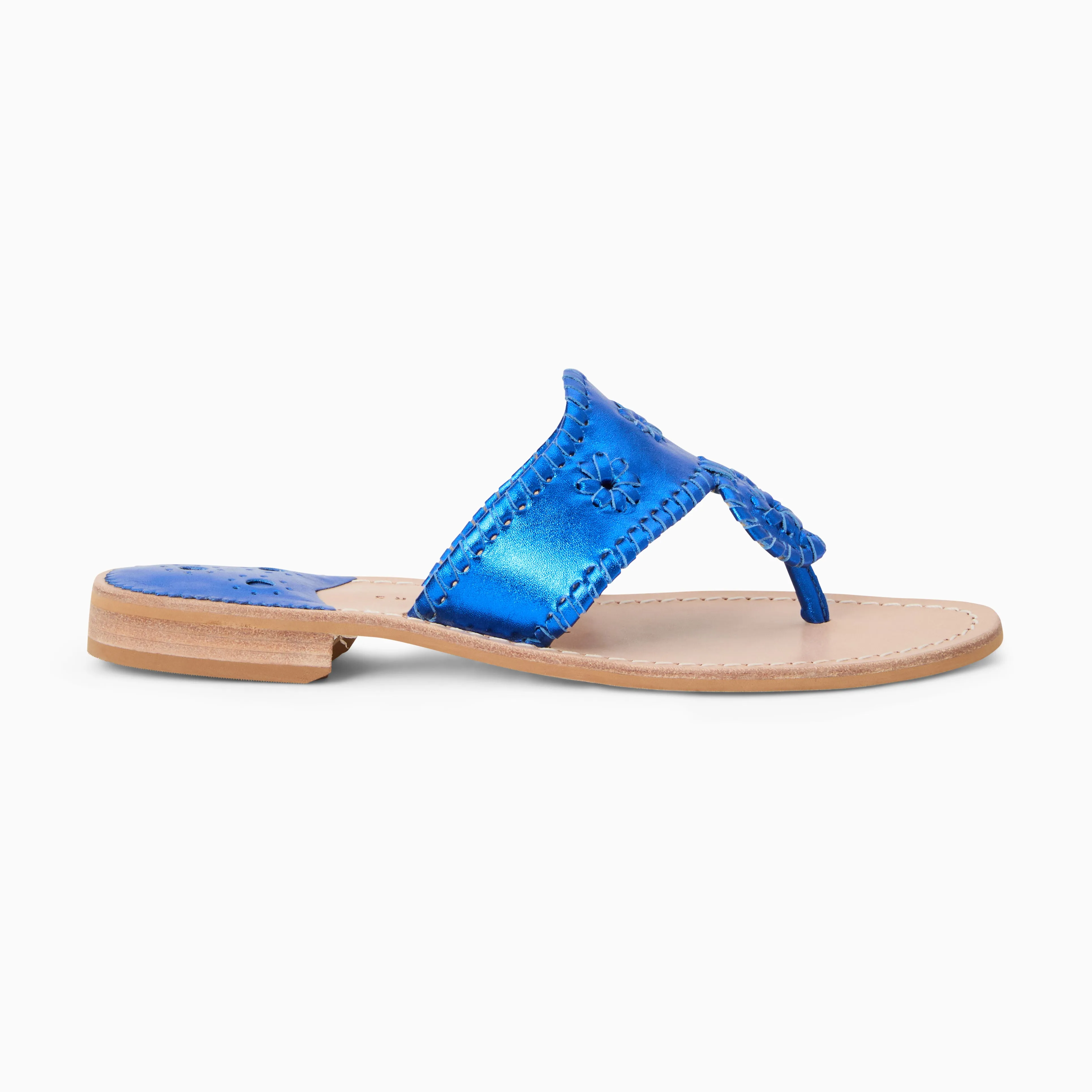 Jacks Metallic Leather Flat Sandal Rich Jewel Wide Path