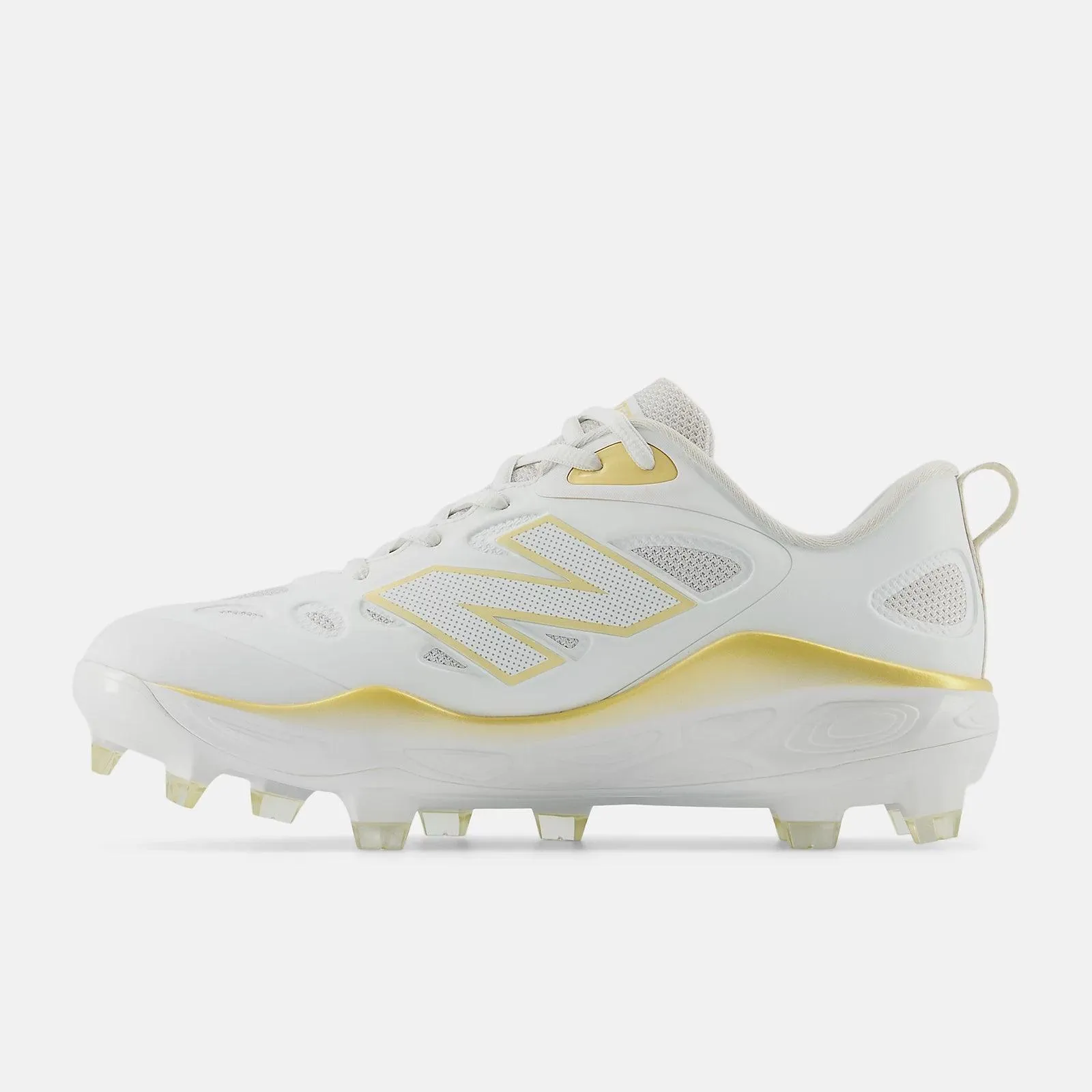 New Balance Women's Fresh Foam X Velo v4 Molded Softball Cleats - White/Gold SPVELOC4 Sporty Style Flexible Sole