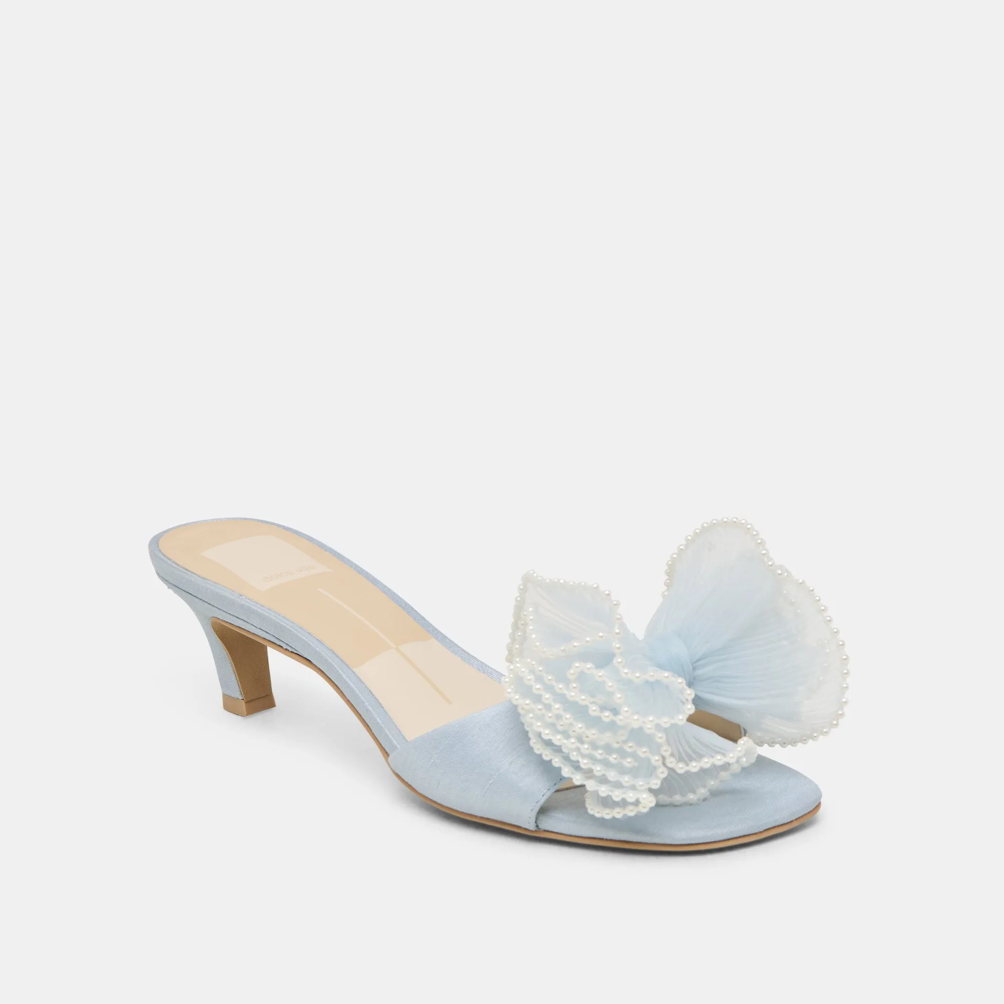 Shock absorption Ventilated Design NARITA PEARL HEELS LIGHT BLUE SATIN