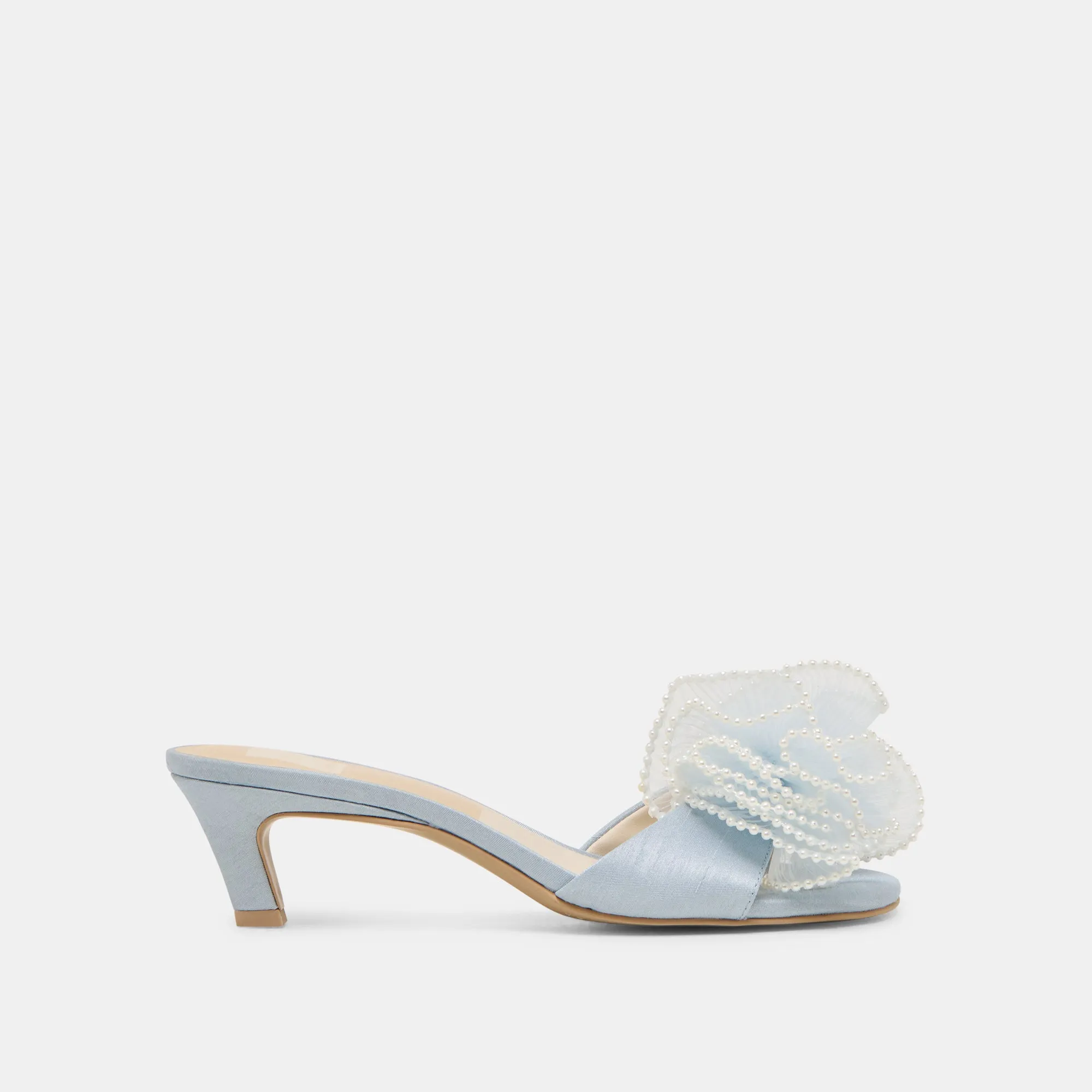 NARITA PEARL HEELS LIGHT BLUE SATIN Comfortable fit Vintage Stiletto Shoes