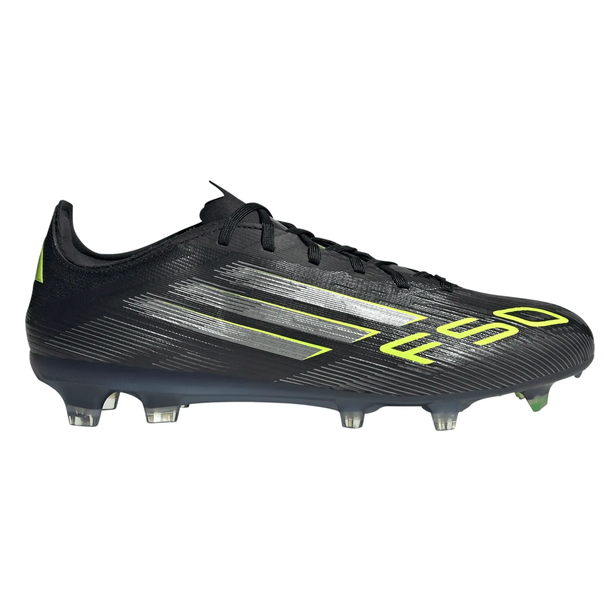 Adidas F50 Pro Firm Ground Cleats (Black/Iron Metallic/Lucid Lemon) Game Preparation Performance Zone