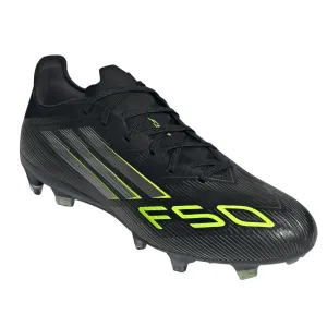 Adidas F50 Pro Firm Ground Cleats (Black/Iron Metallic/Lucid Lemon) Play Stability Pivot Turn