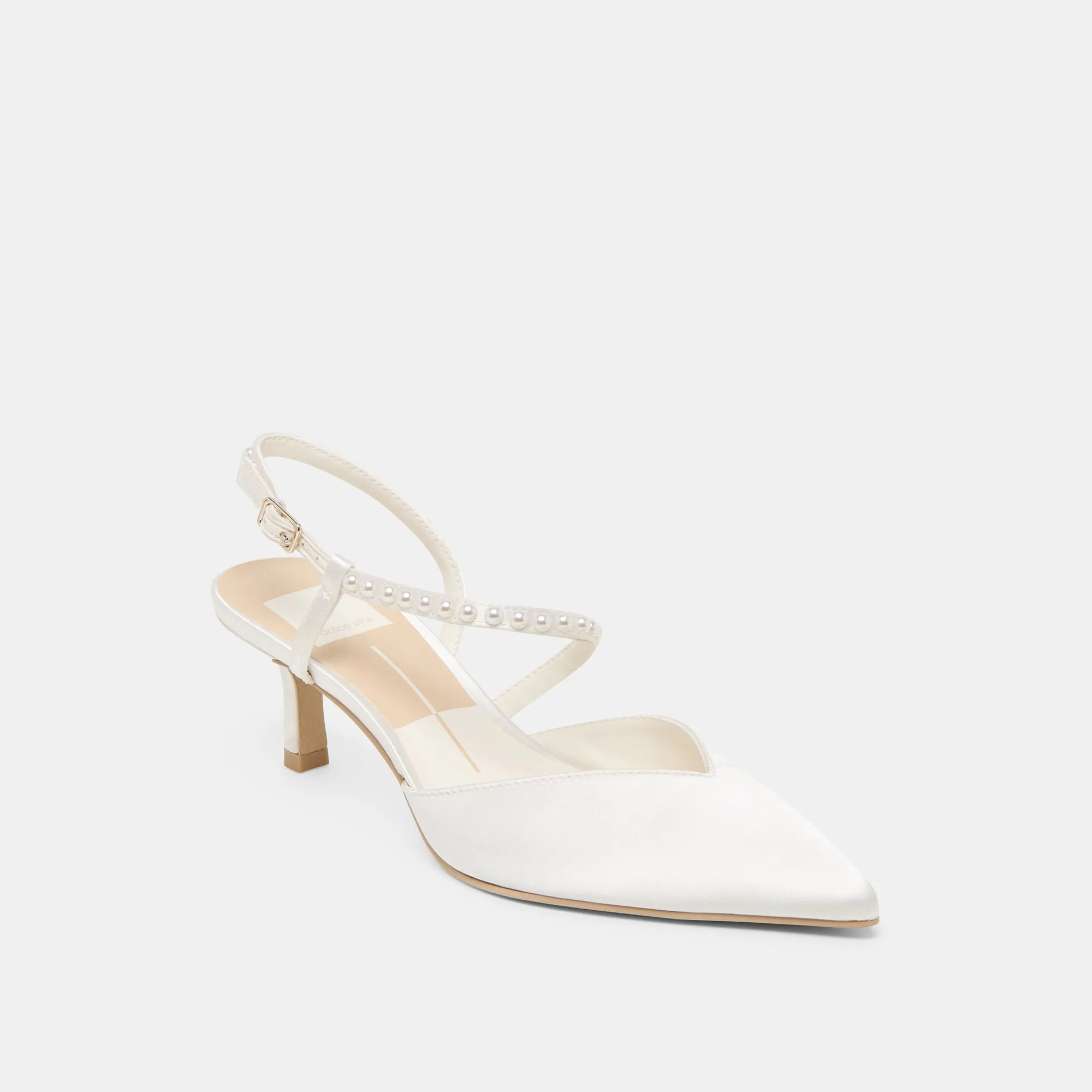 Metallic Evening Shoes KAMRA PEARL MID HEELS TRUE WHITE SATIN