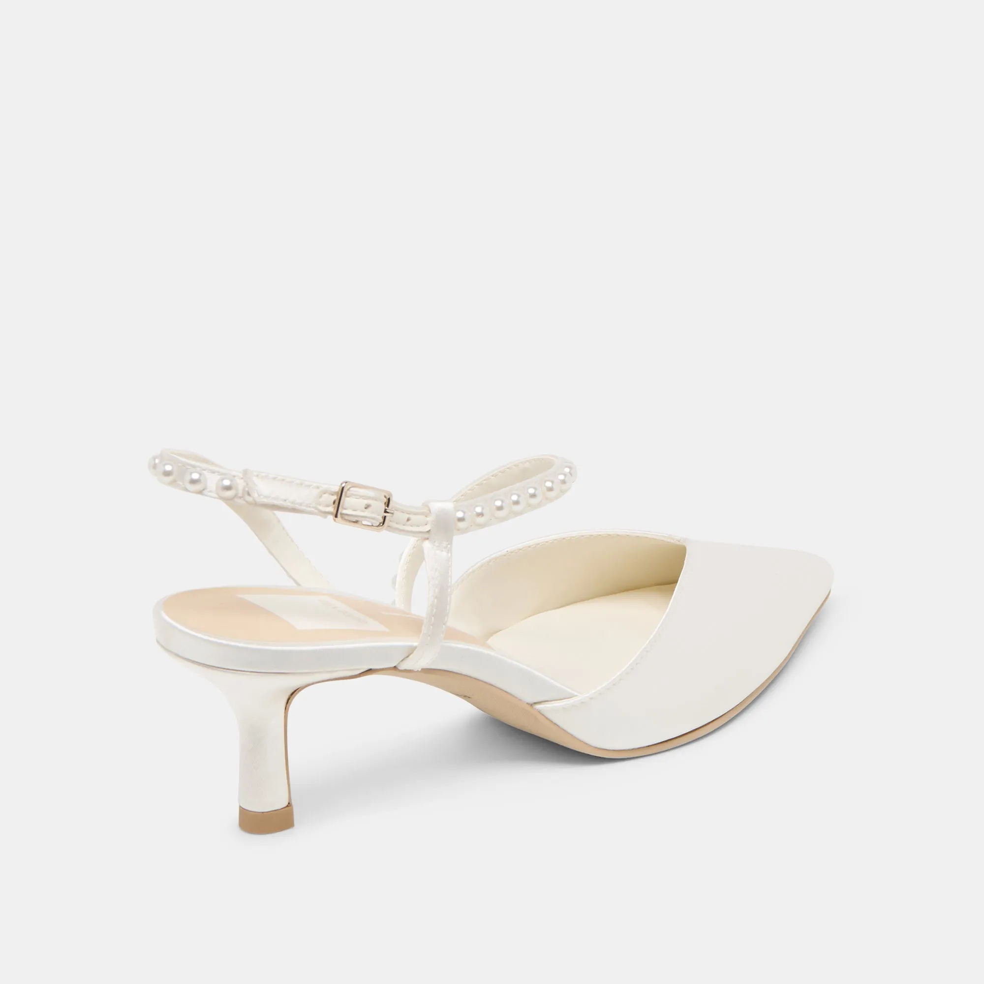 KAMRA PEARL MID HEELS TRUE WHITE SATIN Bridal Shoes with Embellishments Comfortable Platform Heels
