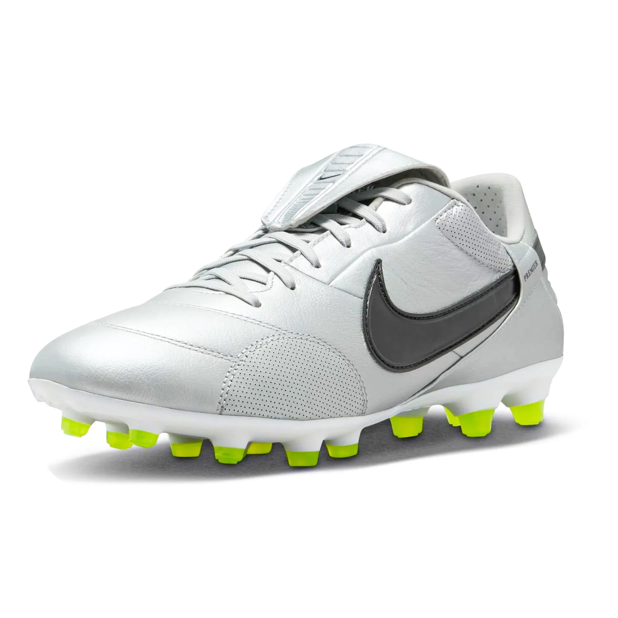 Extra Grip Cushion Support Nike Premier III Firm Ground Soccer Cleats (Metallic Silver/Black-Volt)