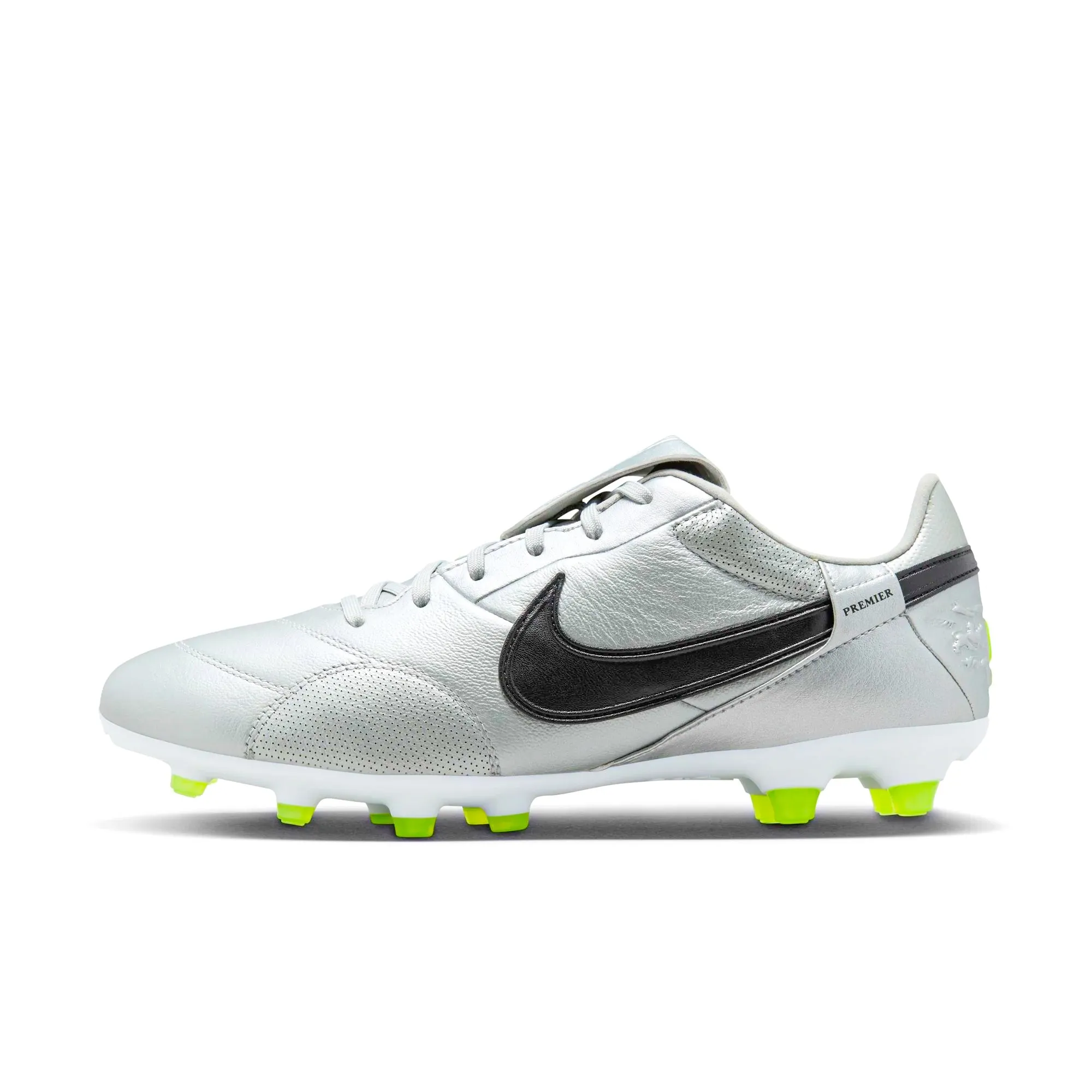 Nike Premier III Firm Ground Soccer Cleats (Metallic Silver/Black-Volt) Wide fit Performance Ready