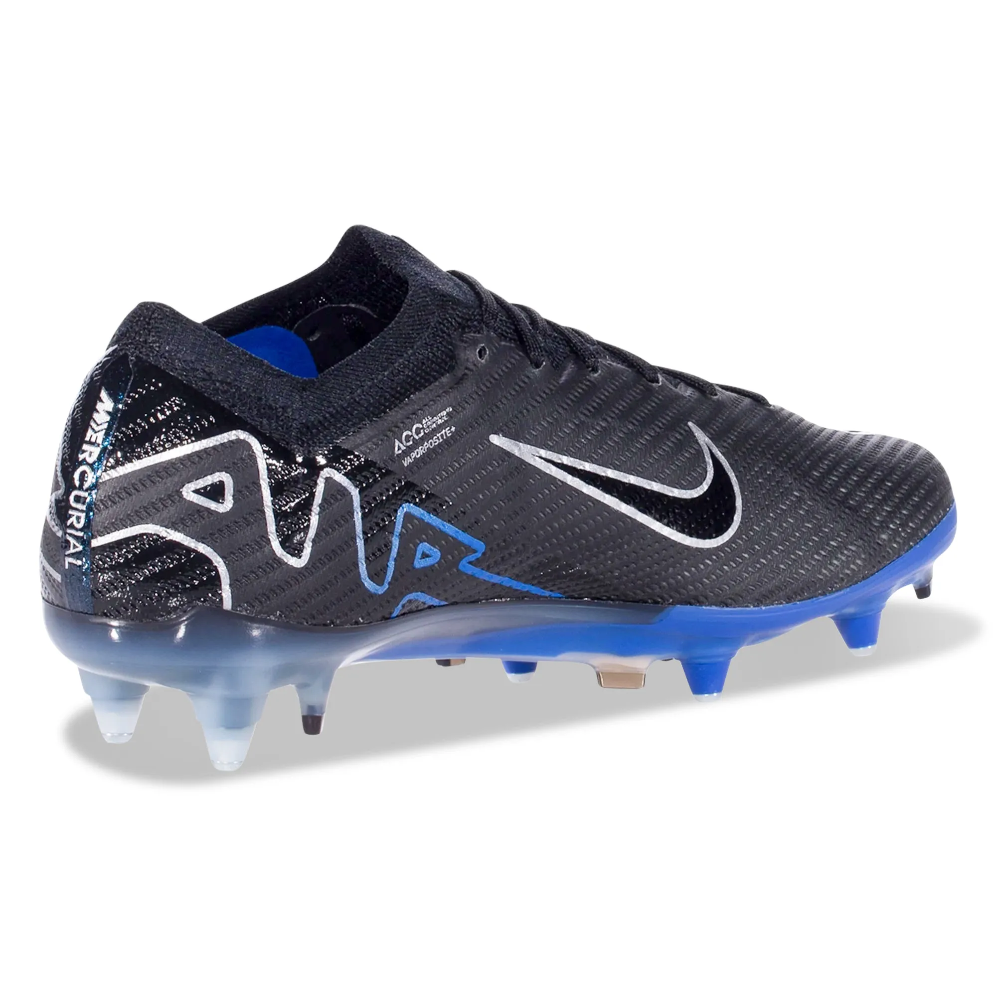 Ground Stability Game Rush Nike Zoom Vapor 15 Elite SG-Pro Soccer Cleats (Black/Chrome-Hyper Royal)
