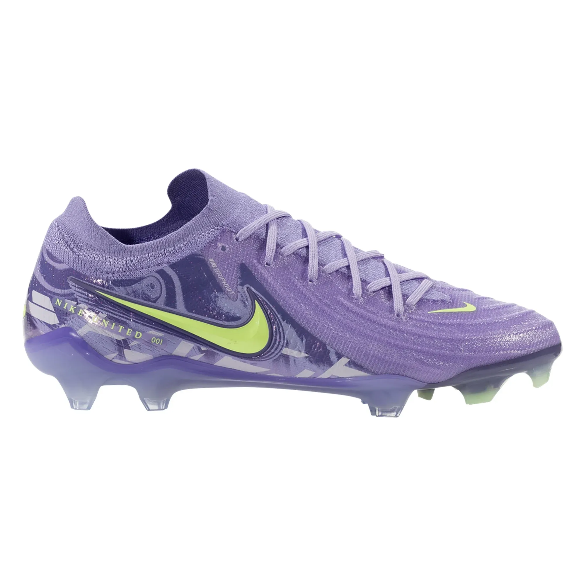 Nike United Phantom GX II Elite FG Soccer Cleats (Purple Agate/Barely Volt) Tapered Fit