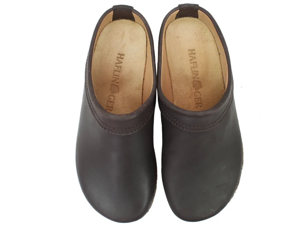 Haflinger Leather Clogs Malmo Brown 708 Neo Pop Adjustable Fit