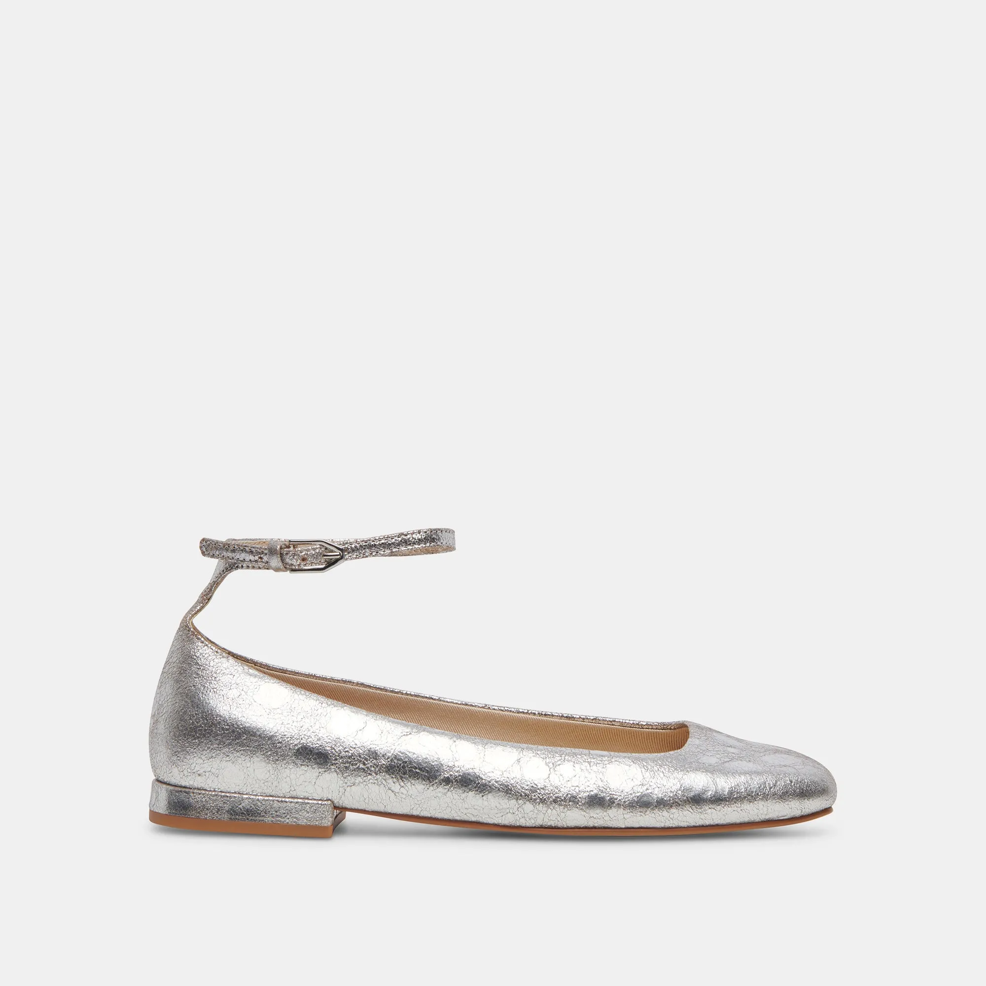 Korean style ASHYA BALLET FLATS SILVER DISTRESSED LEATHER