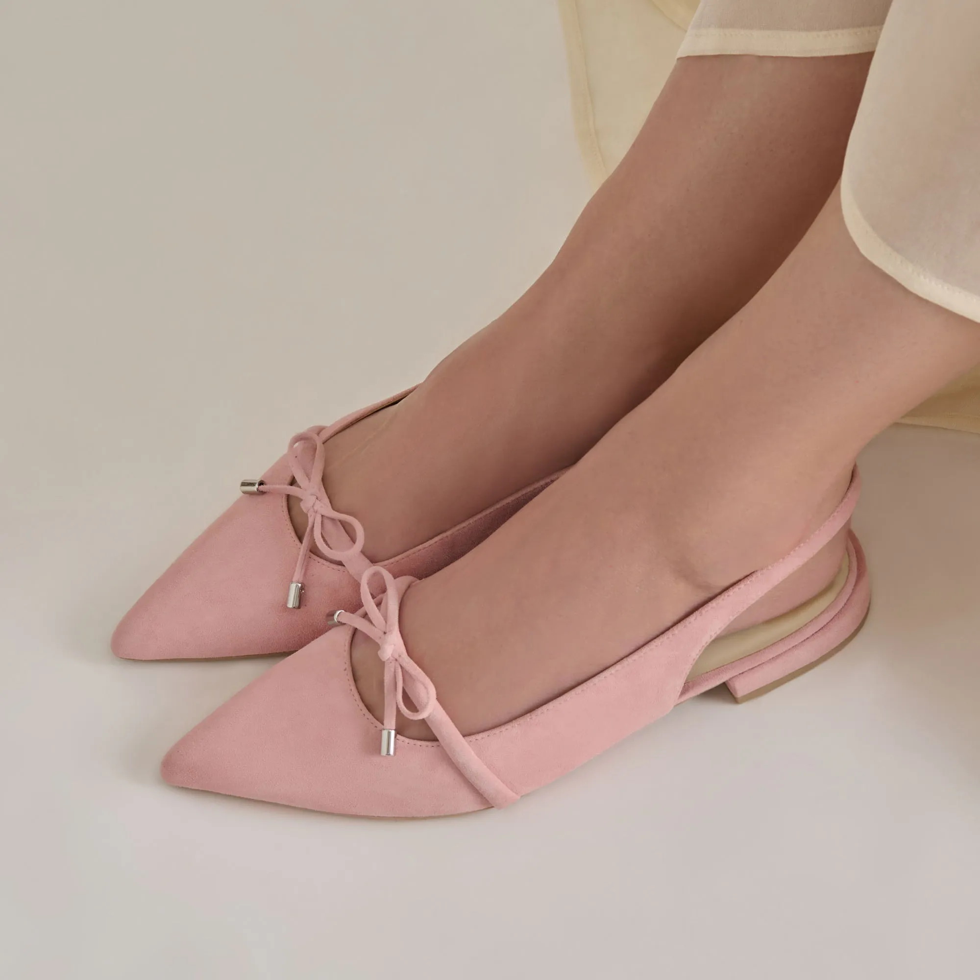 PAYGE FLATS PETAL PINK SUEDE Sleek Construction
