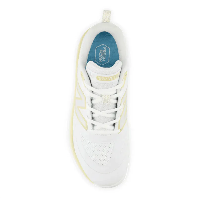 New Balance Women's Fresh Foam x Velo v4 Turf-Trainer Softball Shoes - White/Gold STVELOC4 Smart cushioning Boosted sole