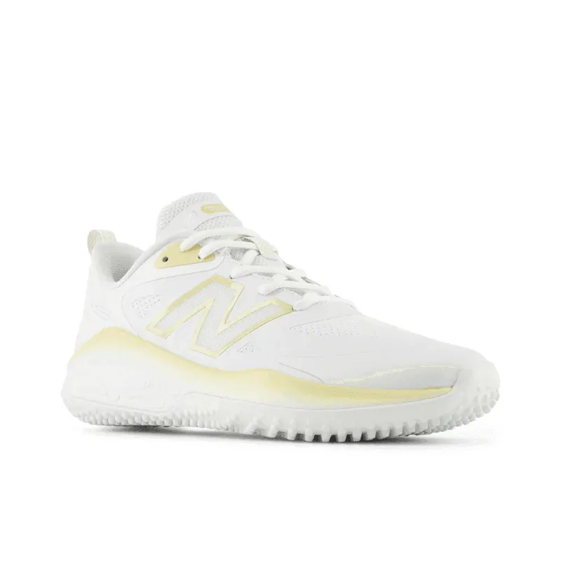 Run Secure New Balance Women's Fresh Foam x Velo v4 Turf-Trainer Softball Shoes - White/Gold STVELOC4
