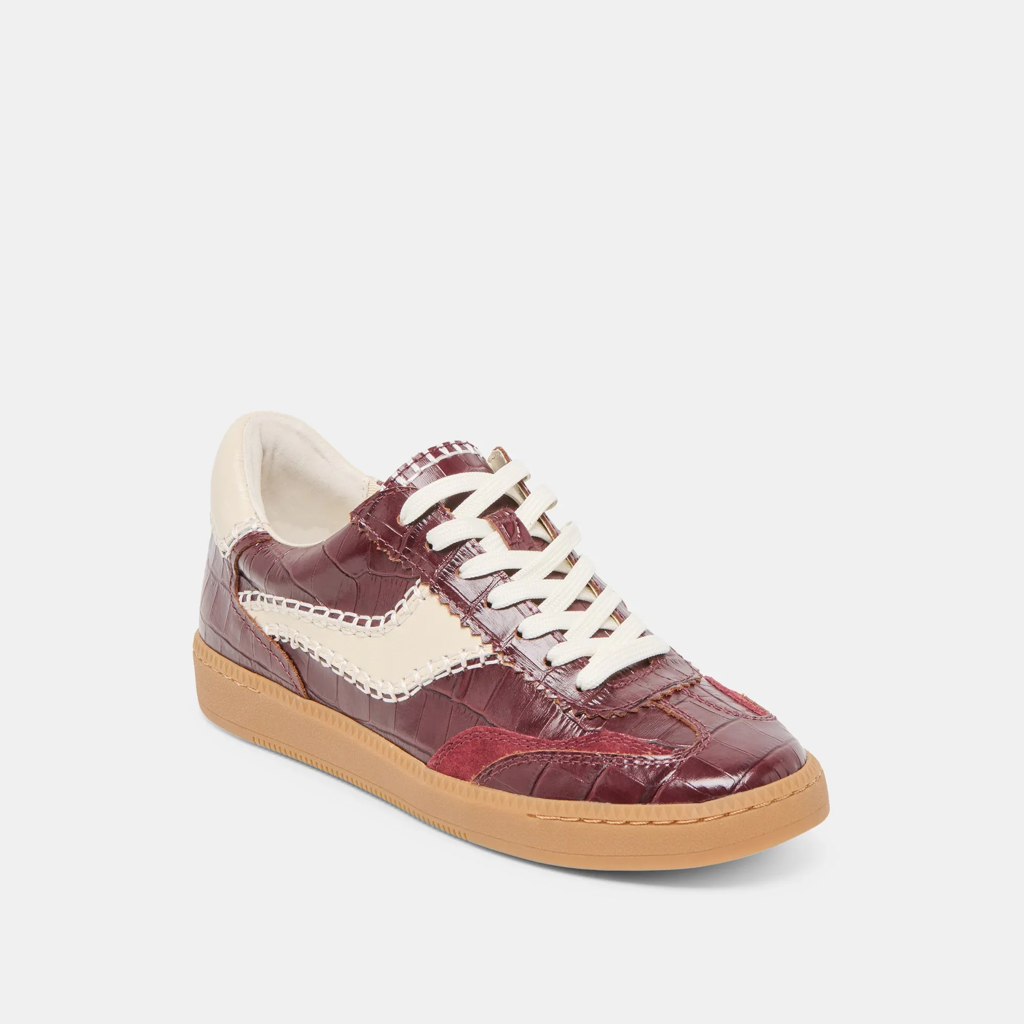 Soft Interior Breathable Material NOTICE STITCH SNEAKERS OXBLOOD CROCO EMBOSSED LEATHER