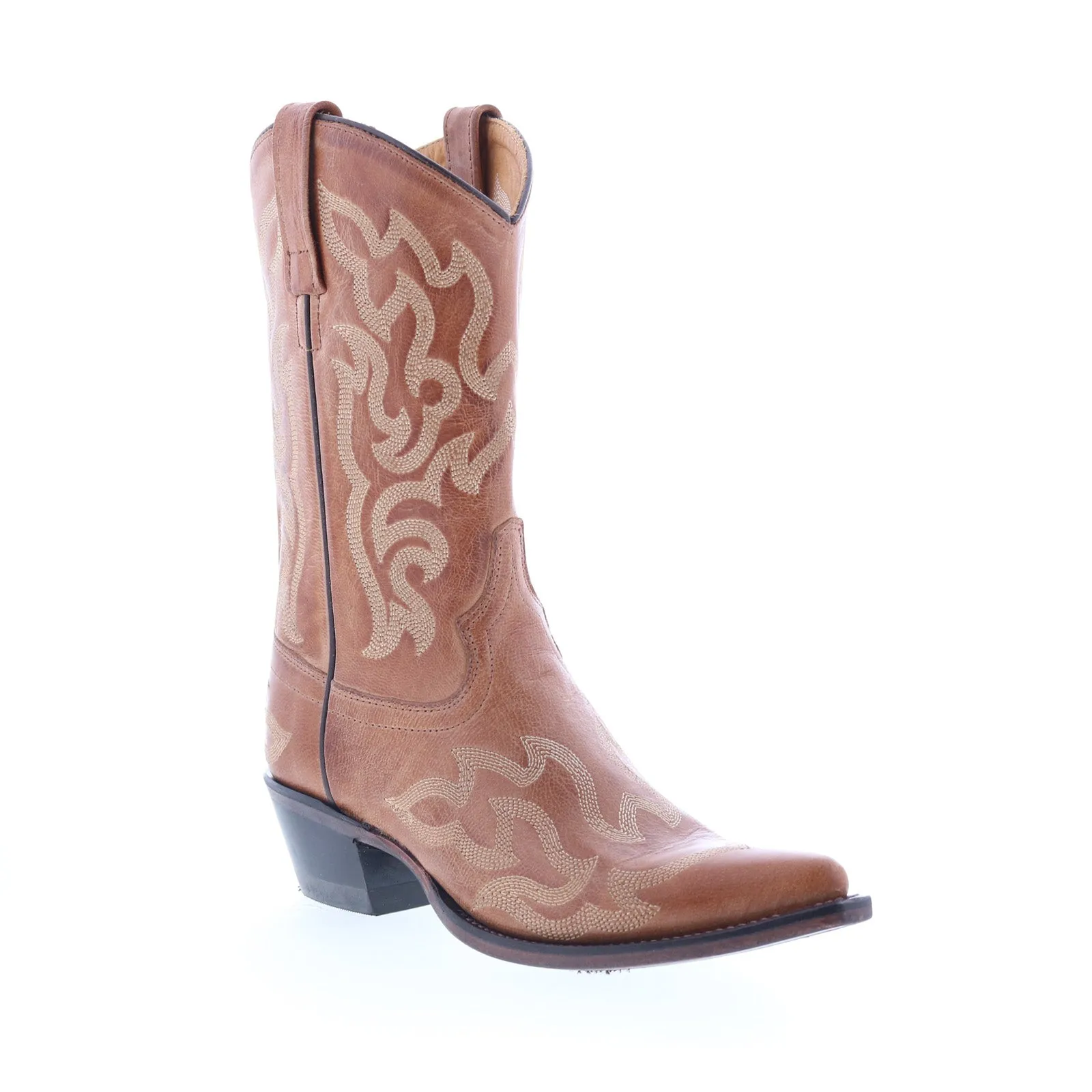 Lightweight Footwear Jama Old West 18054 Womens Brown Leather Slip On Cowboy Western Boots