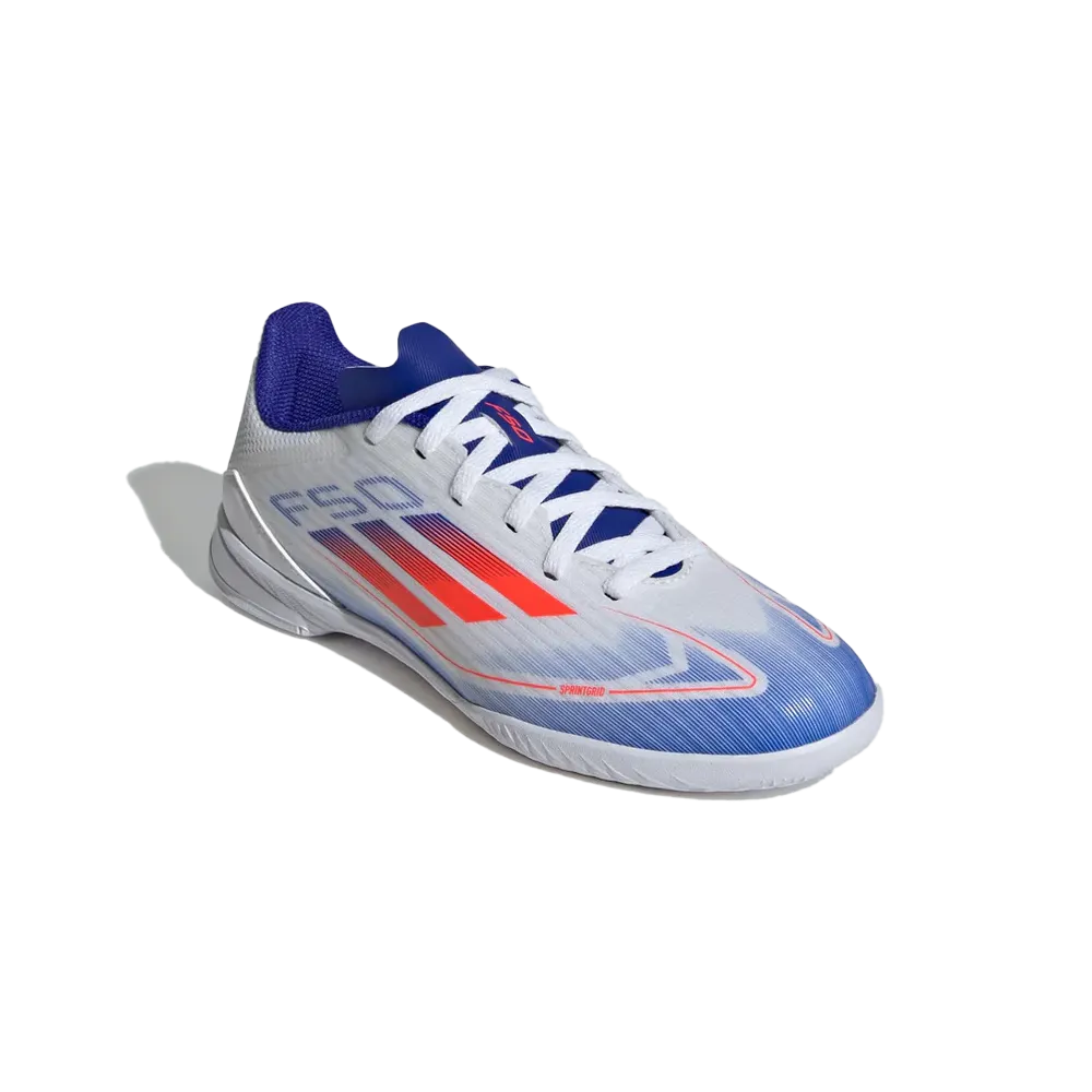 Adidas F50 League Indoor Jnr Football Shoes (White/Solar Red/Lucid Blue) fall fashions Comfortable Feel