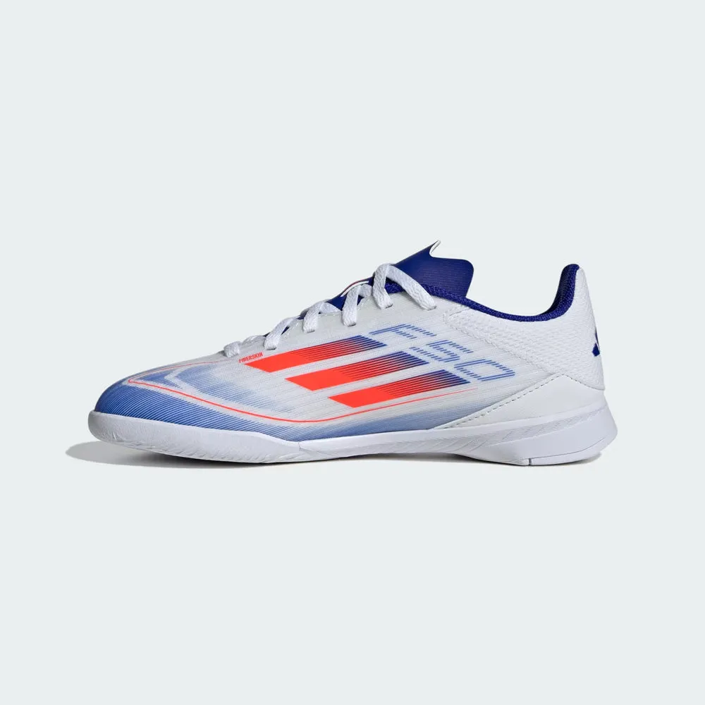 skaters athlete Adidas F50 League Indoor Jnr Football Shoes (White/Solar Red/Lucid Blue)