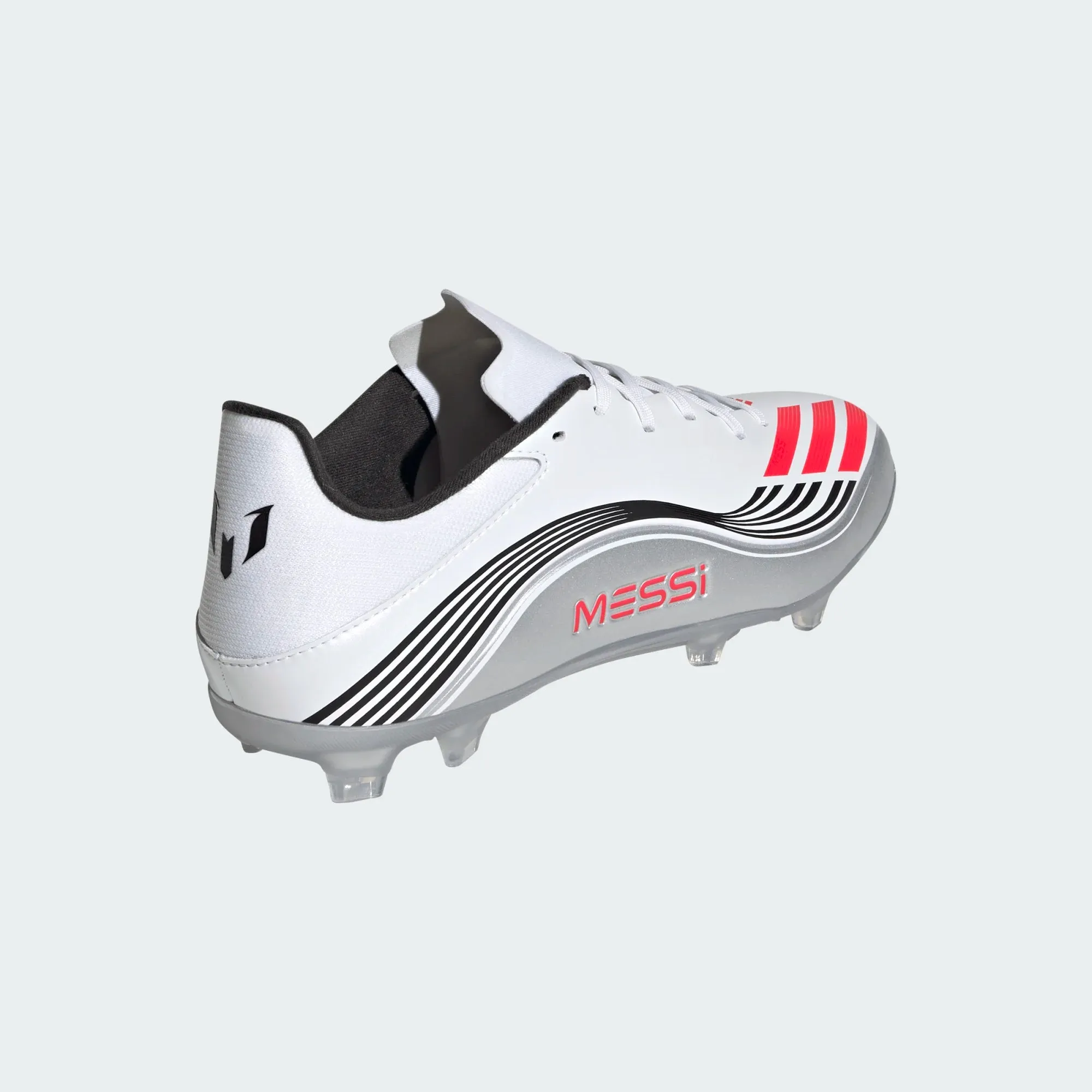 Power Balance Breath Zone adidas F50 Messi League FG/MG Soccer Cleats (White/Lucid Red/Silver Metallic)