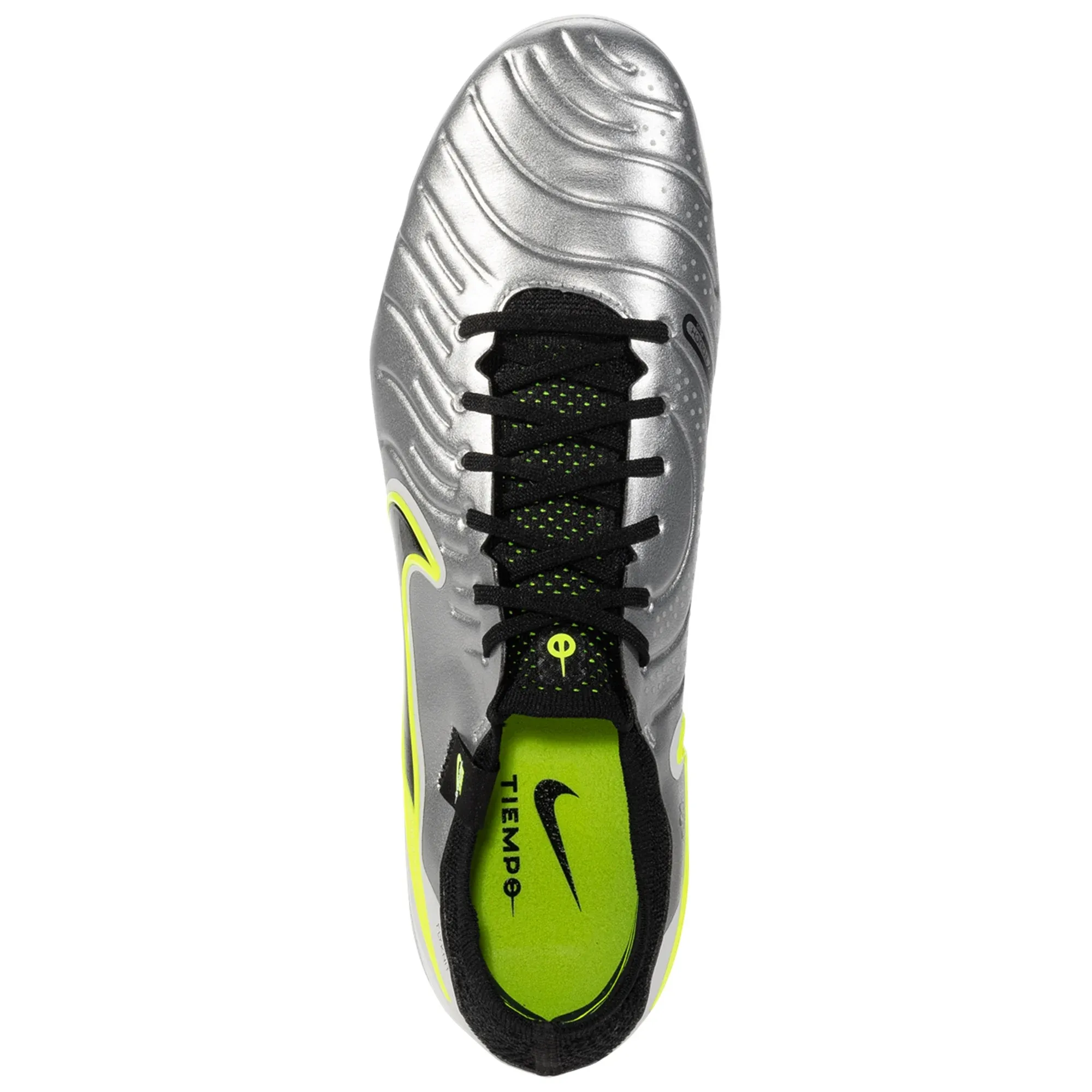 Quick Control Padded Fit Nike Legend 10 Elite FG Soccer Cleats (Metallic Silver/Black-Volt)
