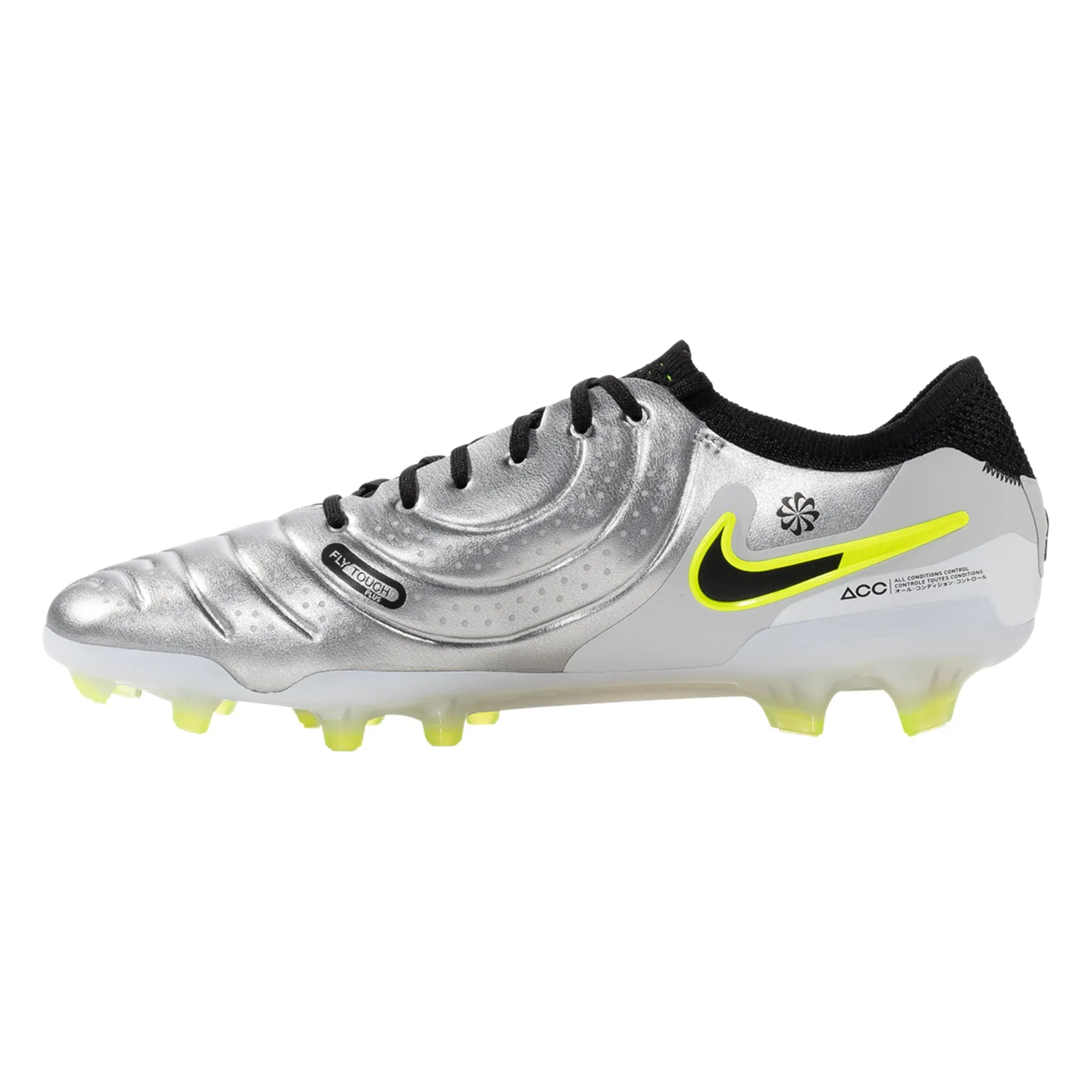 Skill Boost ground contact Nike Legend 10 Elite FG Soccer Cleats (Metallic Silver/Black-Volt)