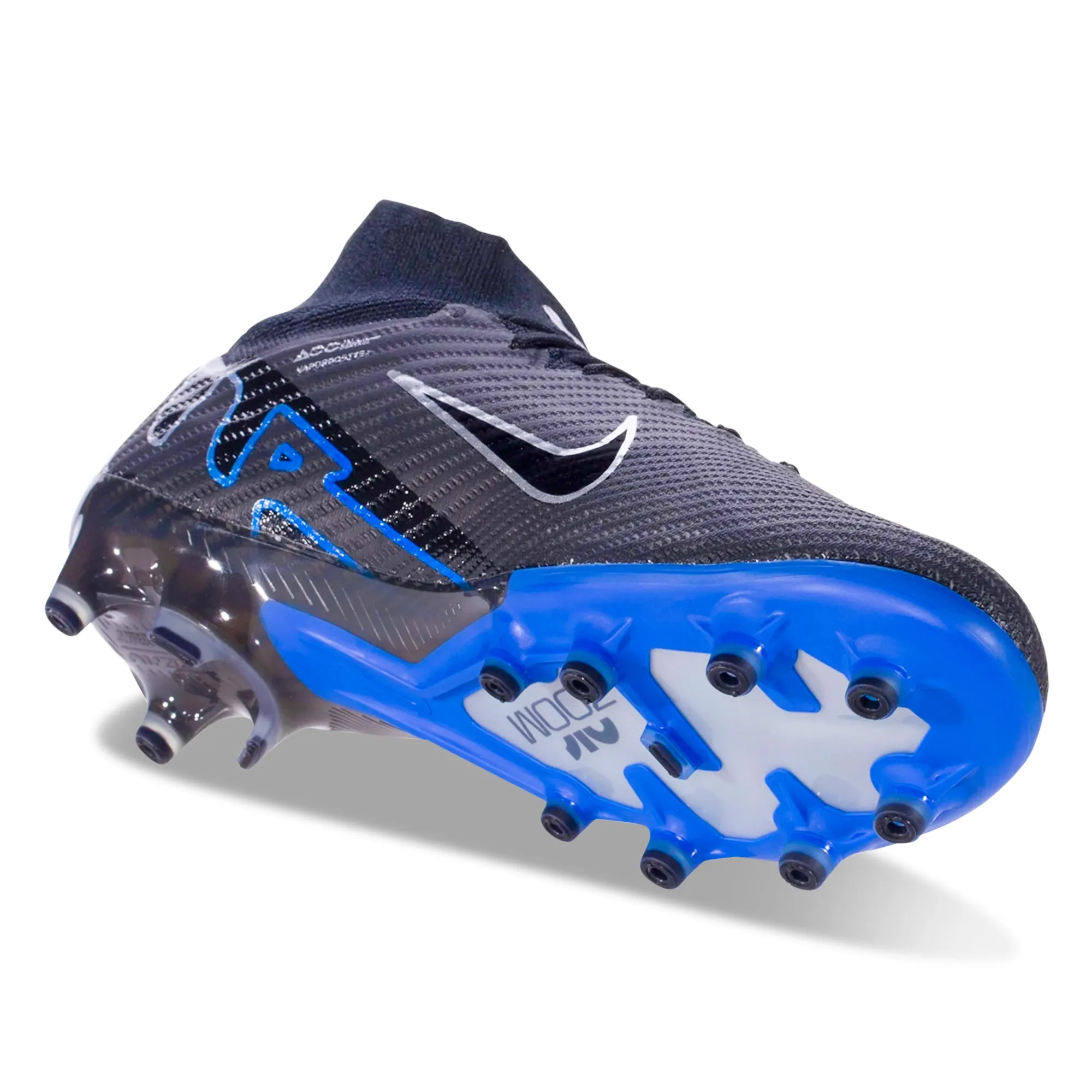 Nike Zoom Superfly 9 Elite AG-Pro Soccer Cleats (Black/Chrome-Hyper Royal) artificial turf Firm Placement