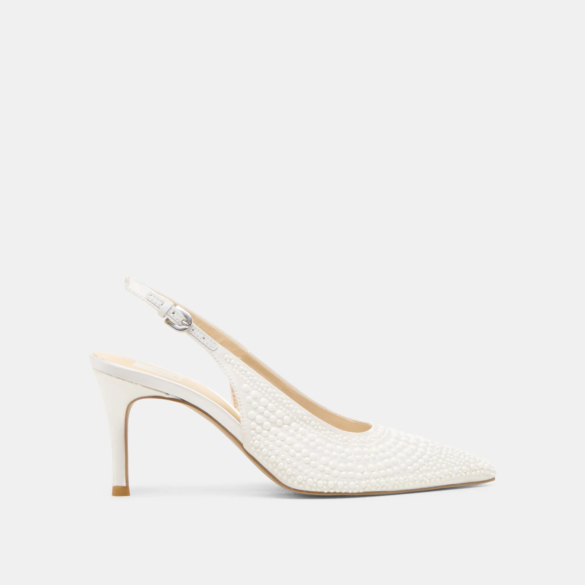 ELASI PEARL HEELS TRUE WHITE SATIN Retro Bridal Shoes Fall Heels