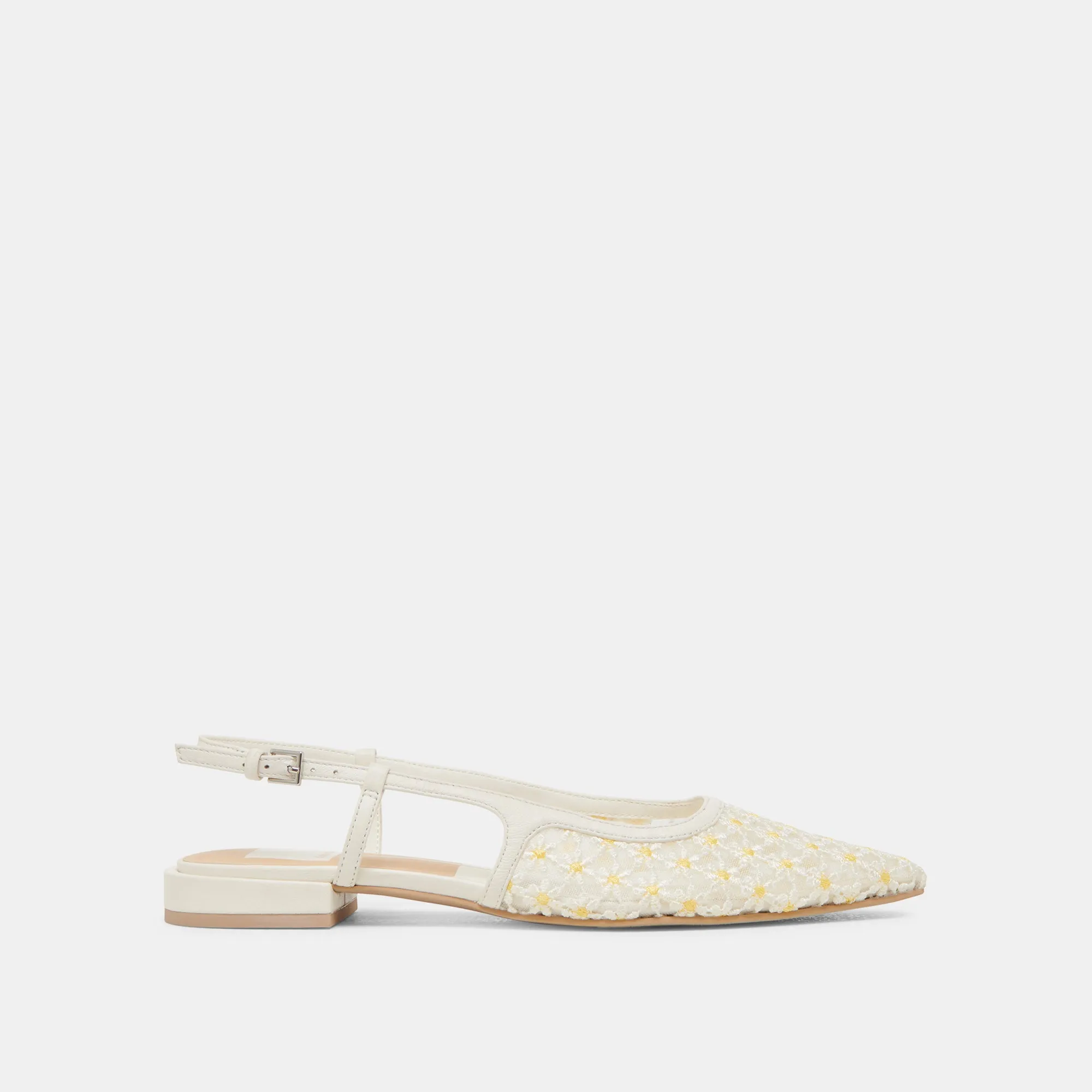PAMIE FLORAL FLATS WHITE YELLOW FLORAL MESH Effortless Style