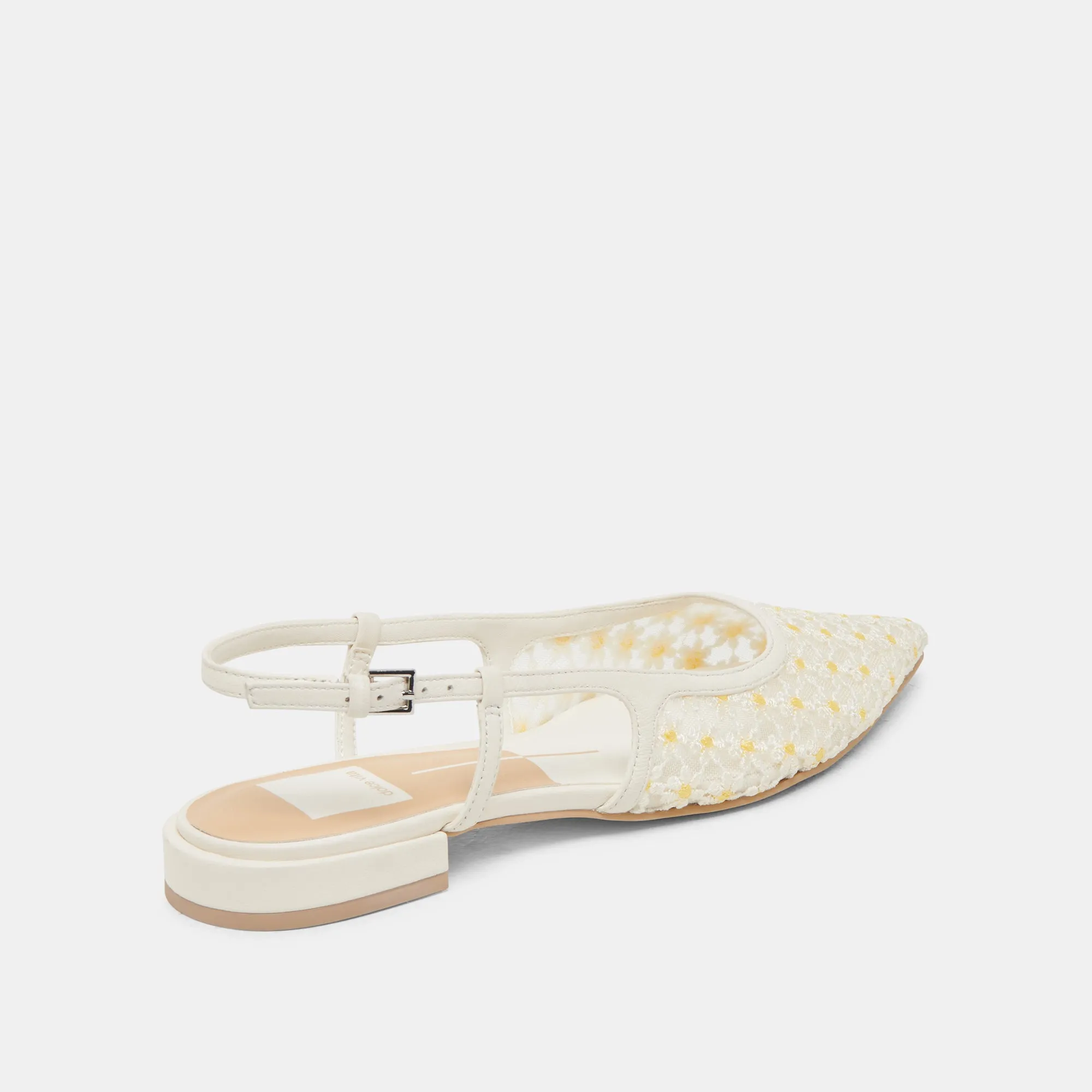 PAMIE FLORAL FLATS WHITE YELLOW FLORAL MESH Peace Walk