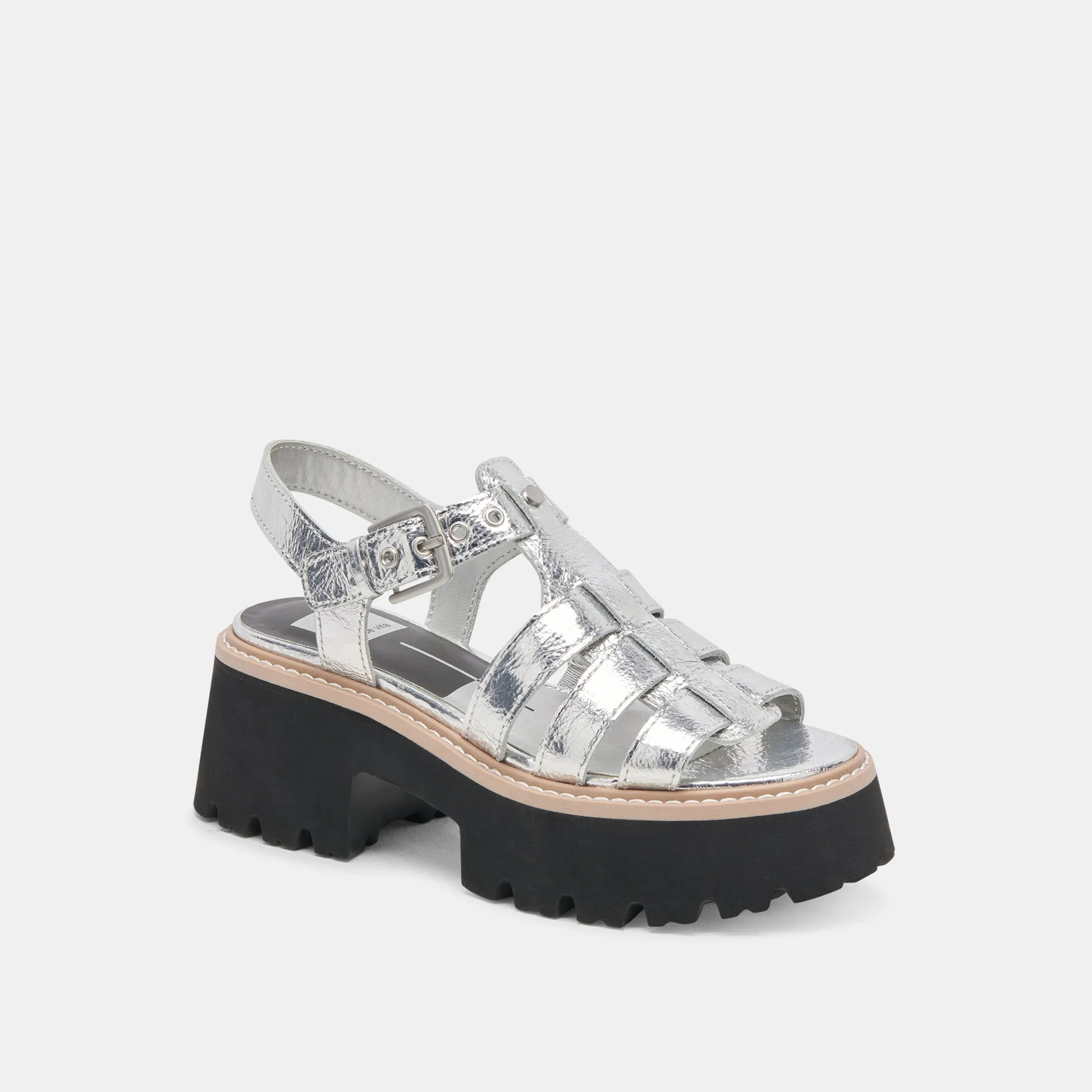 Step Stable LATICE SANDALS SILVER DISTRESSED LEATHER